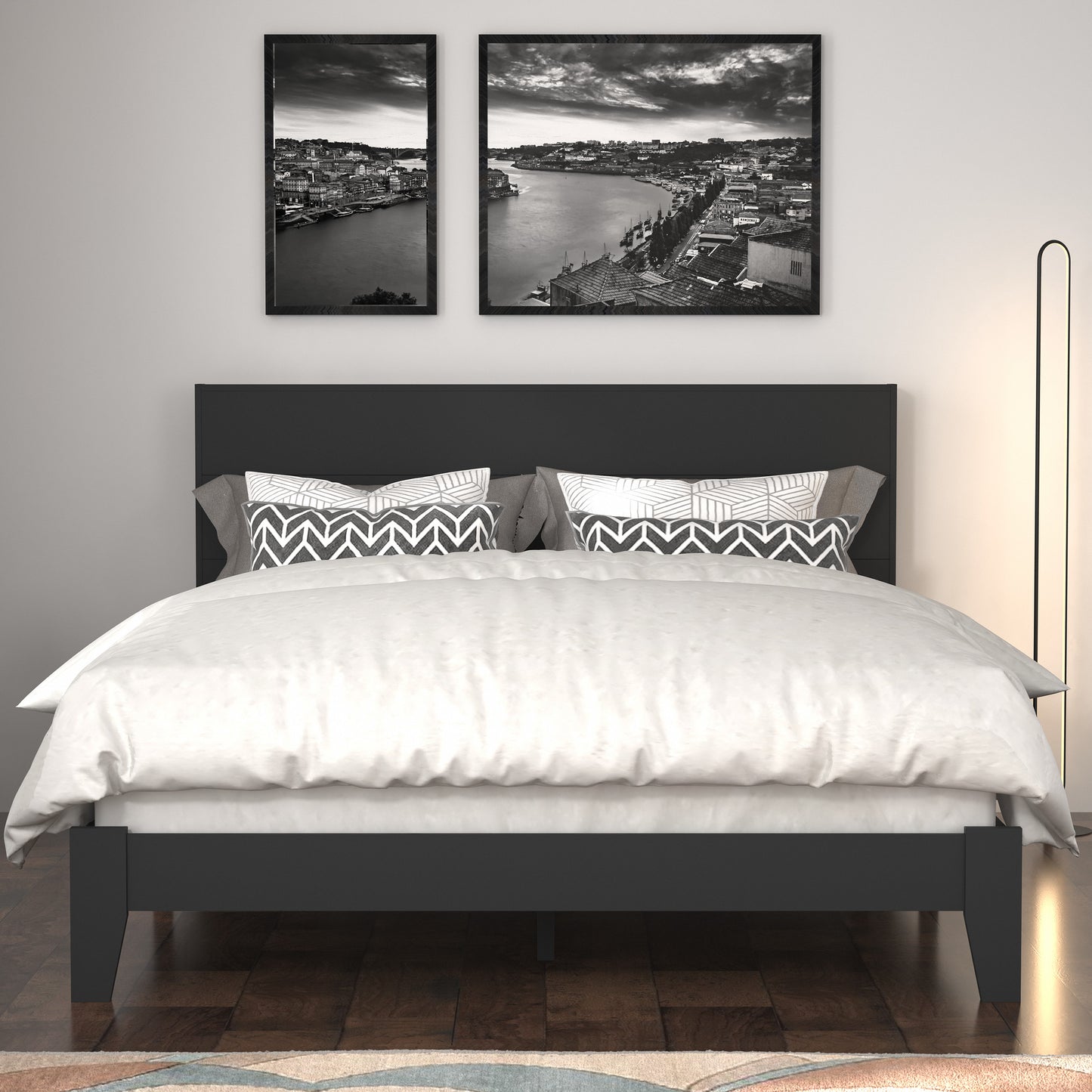 Galano Payne Queen Platform Bed with Headboard – Black