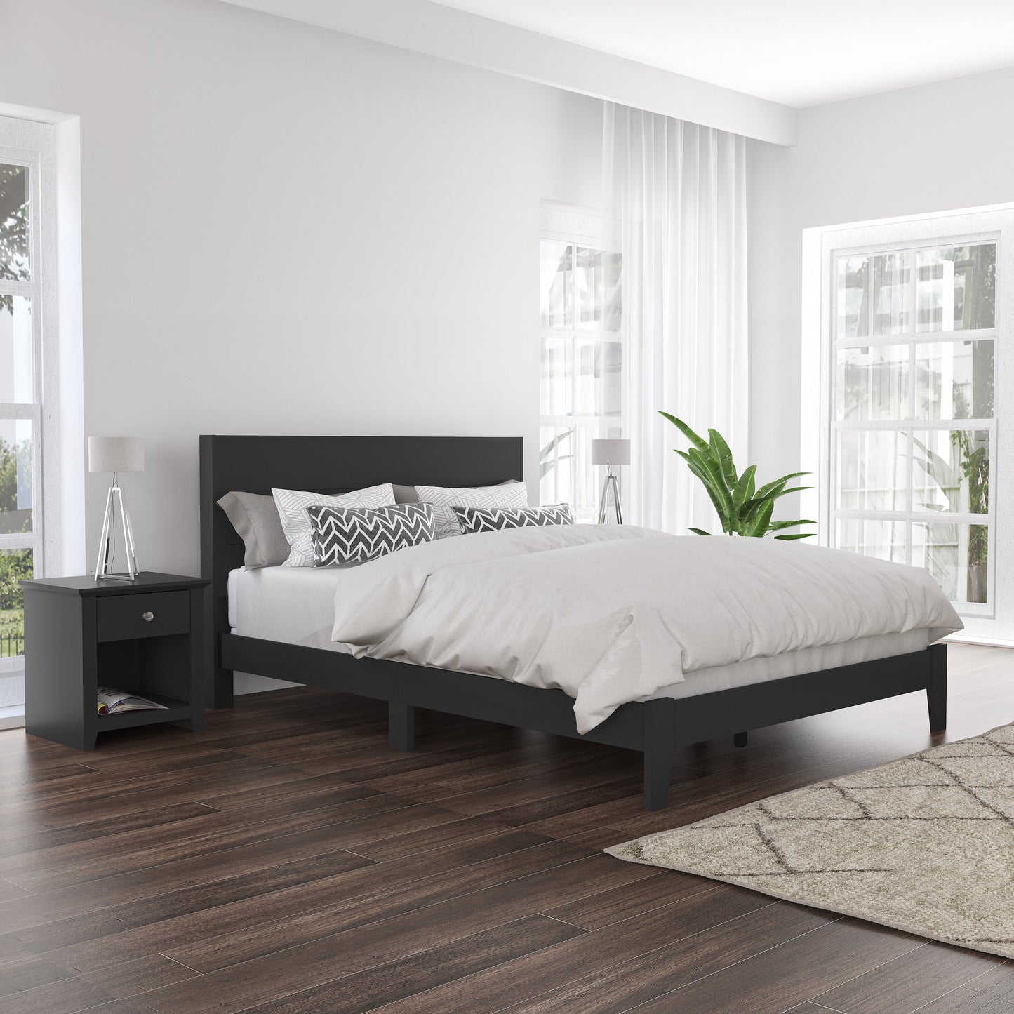 Galano Payne Queen Platform Bed with Headboard – Black