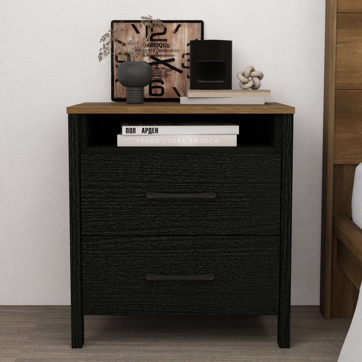 Galano Modern 2-Drawer Nightstand with Open Storage 20.9" W × 15.7" D × 22.7" H