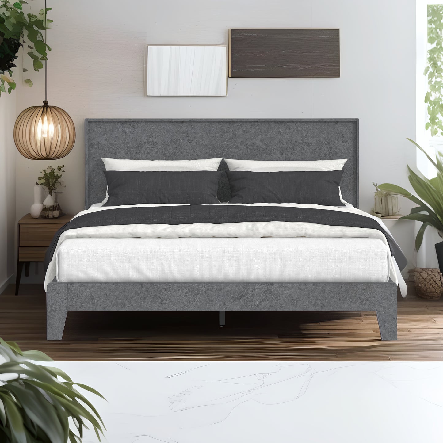 Galano Queen Payne Luxe Bed with Headboard – Concrete Cool Grey