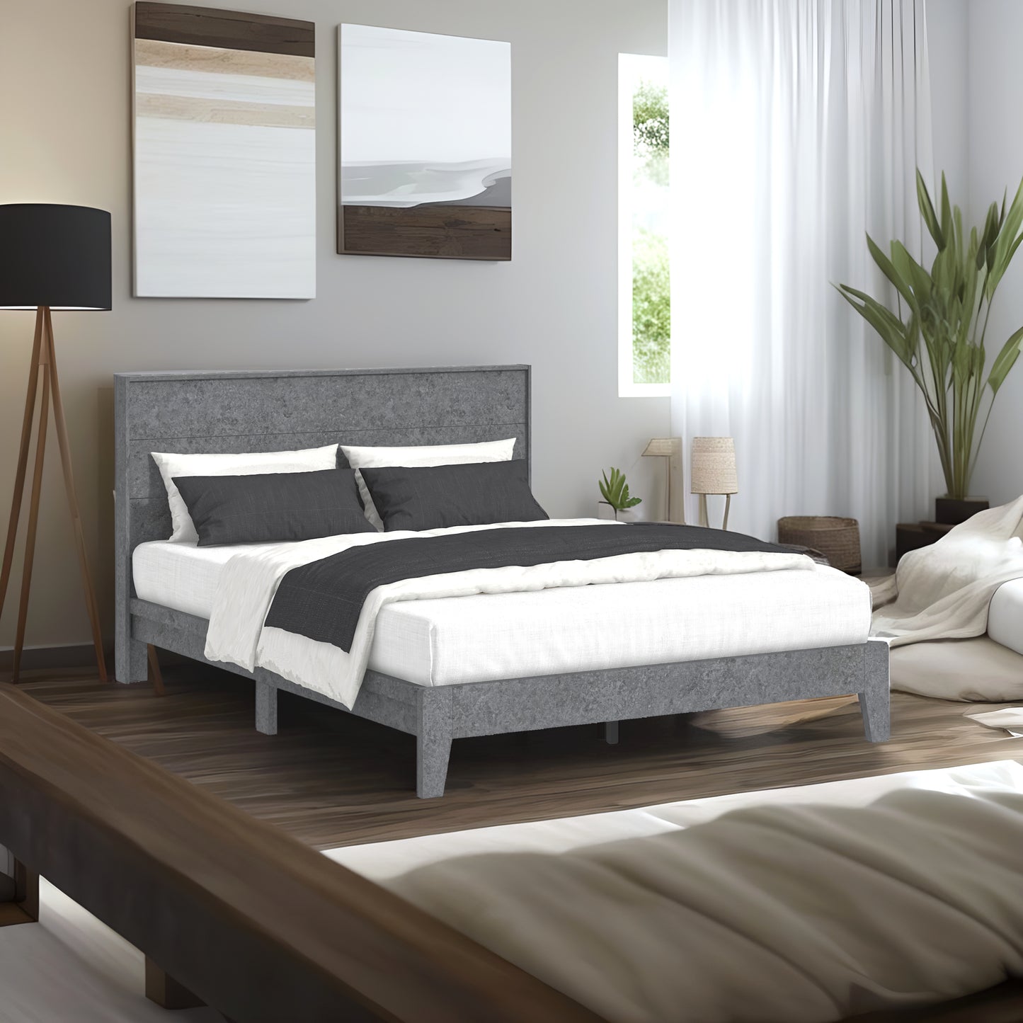 Galano Queen Payne Luxe Bed with Headboard – Concrete Cool Grey
