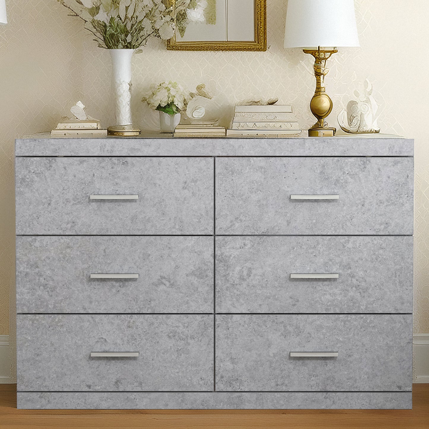 Galano Carmelo 6 Drawer Dresser (Interlock) - Concrete