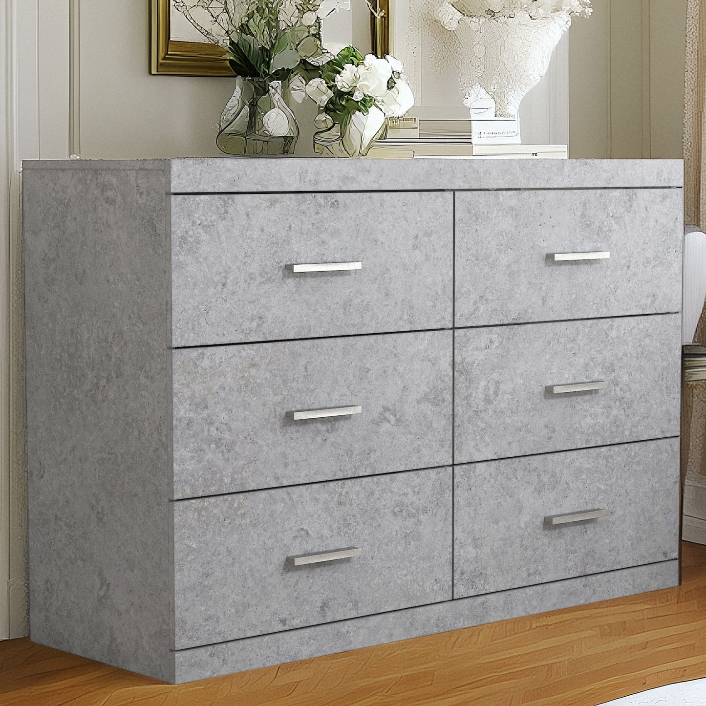 Galano Carmelo 6 Drawer Dresser (Interlock) - Concrete
