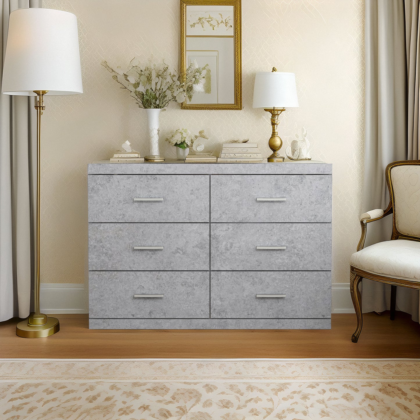 Galano Carmelo 6 Drawer Dresser (Interlock) - Concrete