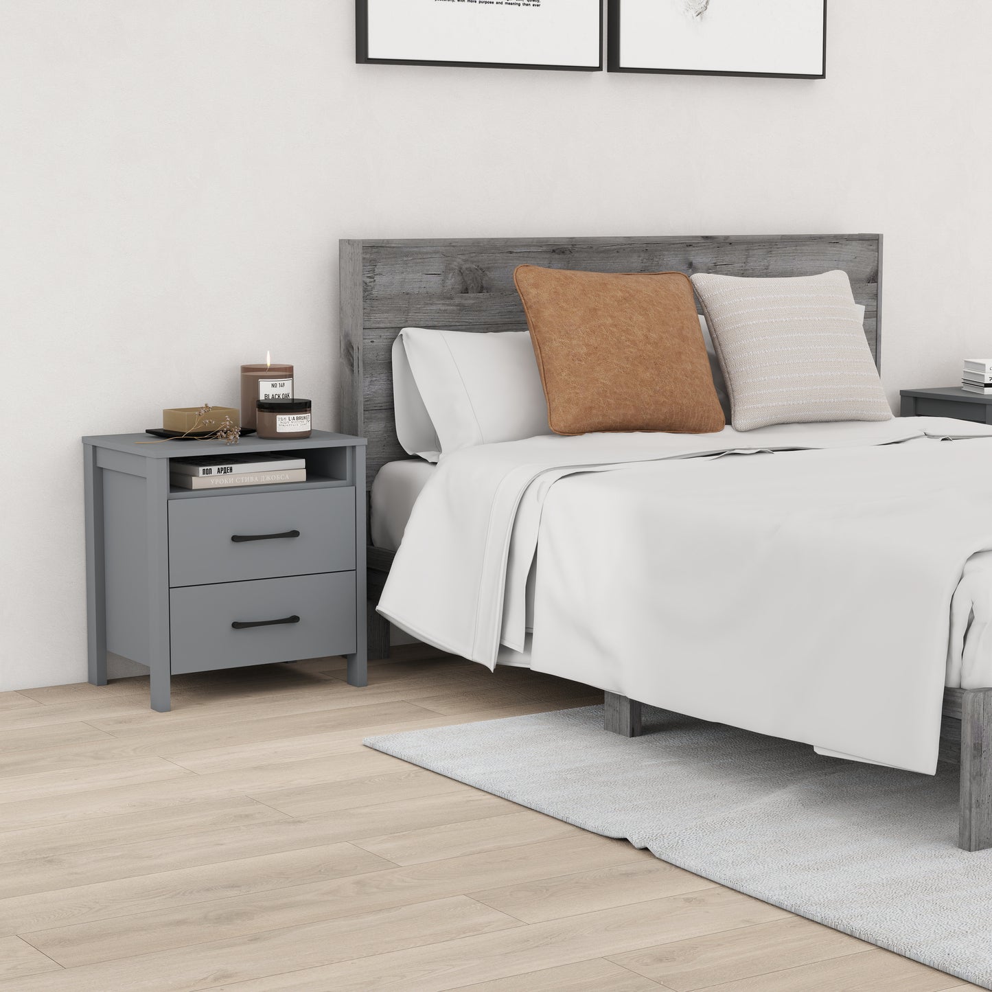 Galano Modern 2-Drawer Nightstand with Open Storage 20.9" W × 15.7" D × 22.7" H