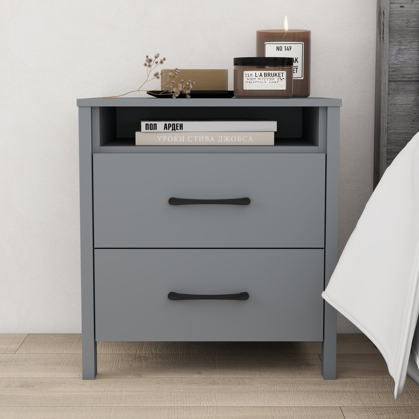 Galano Modern 2-Drawer Nightstand with Open Storage 20.9" W × 15.7" D × 22.7" H