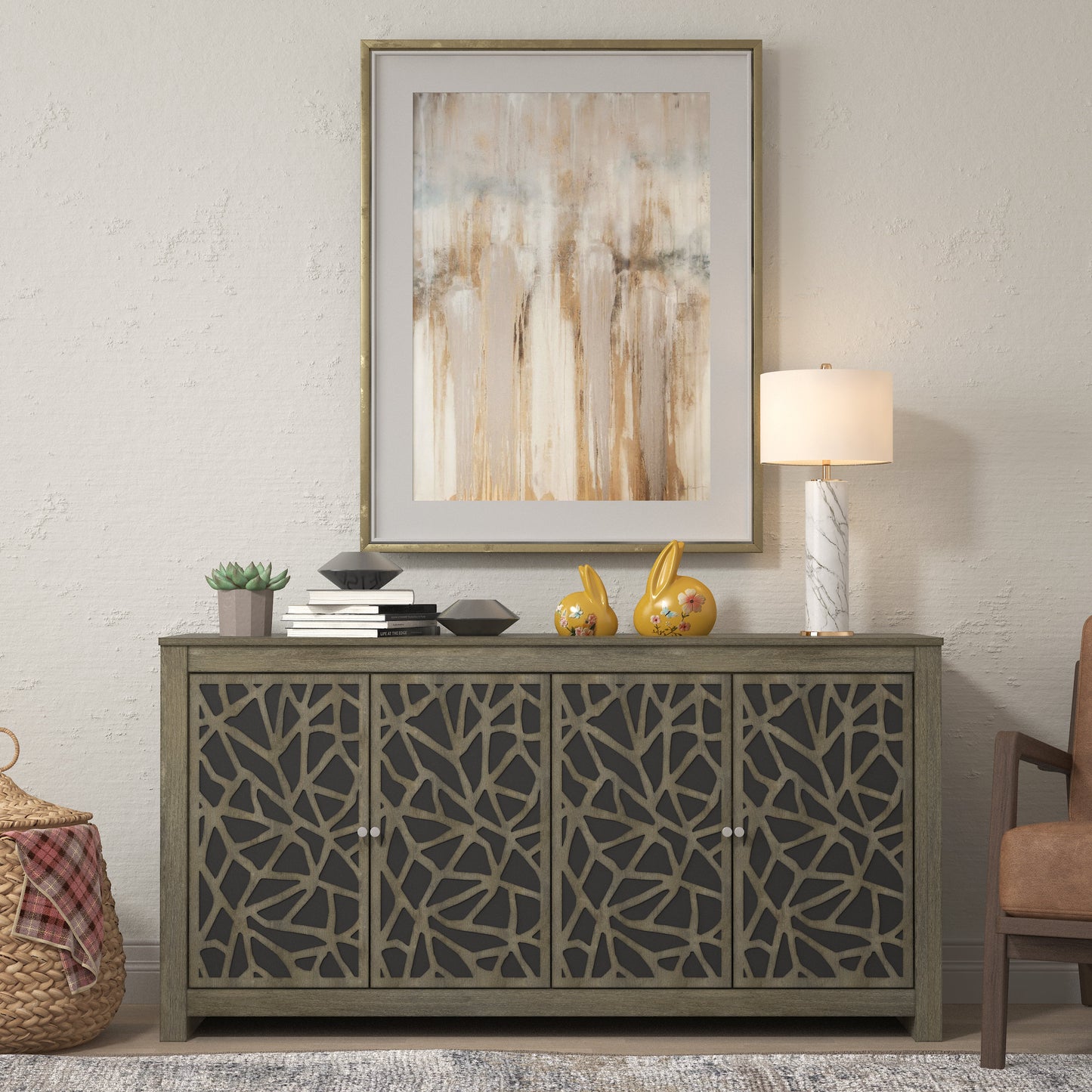 Galano Culbreath 4 Door Sideboard - Coffee Grey Oak