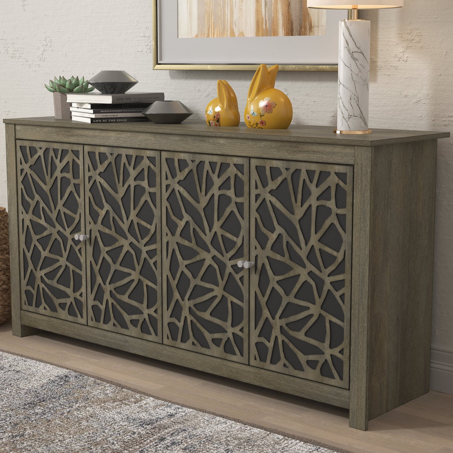 Galano Culbreath 4 Door Sideboard - Coffee Grey Oak