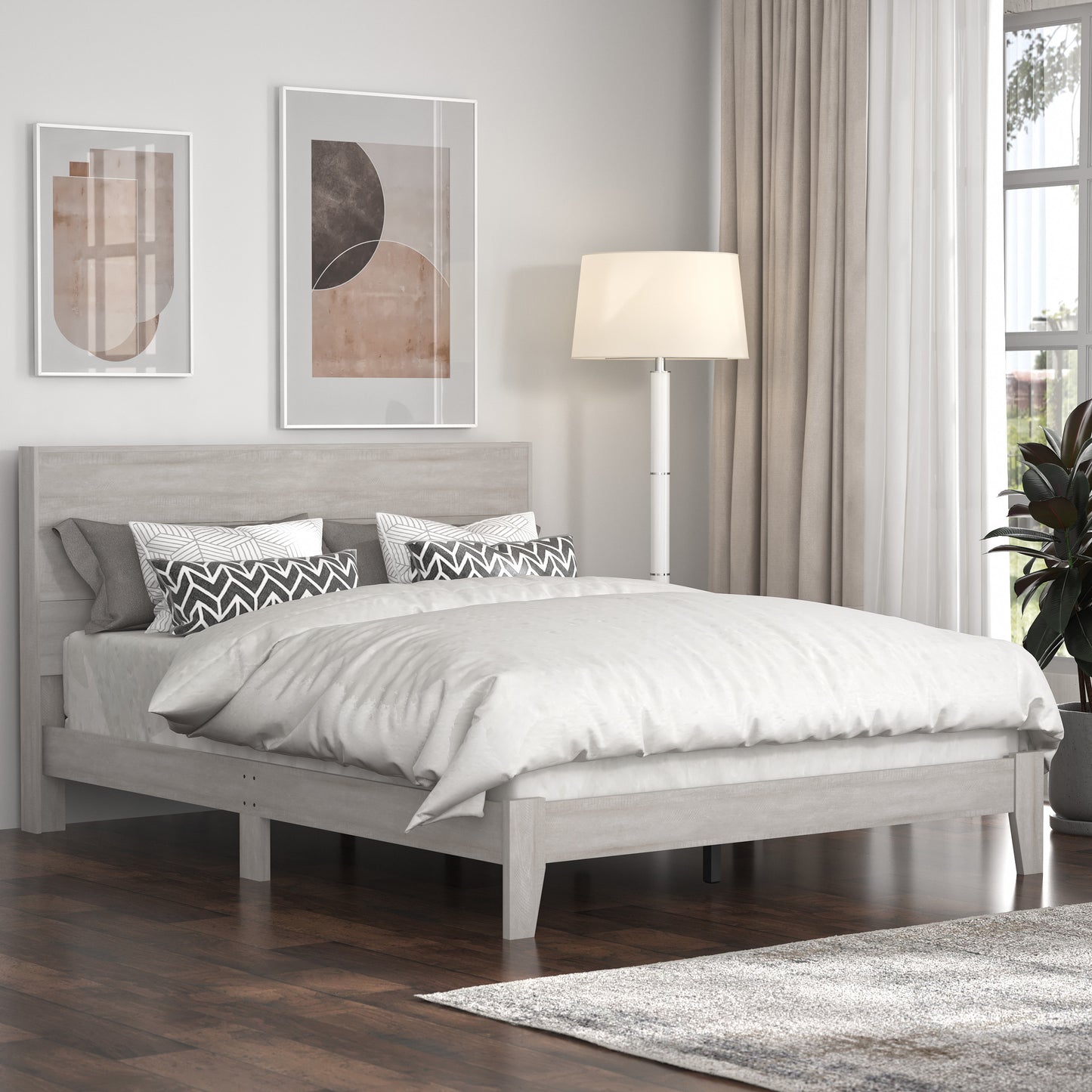Galano Queen Payne Platform Bed with Headboard – Dusty Grey Oak