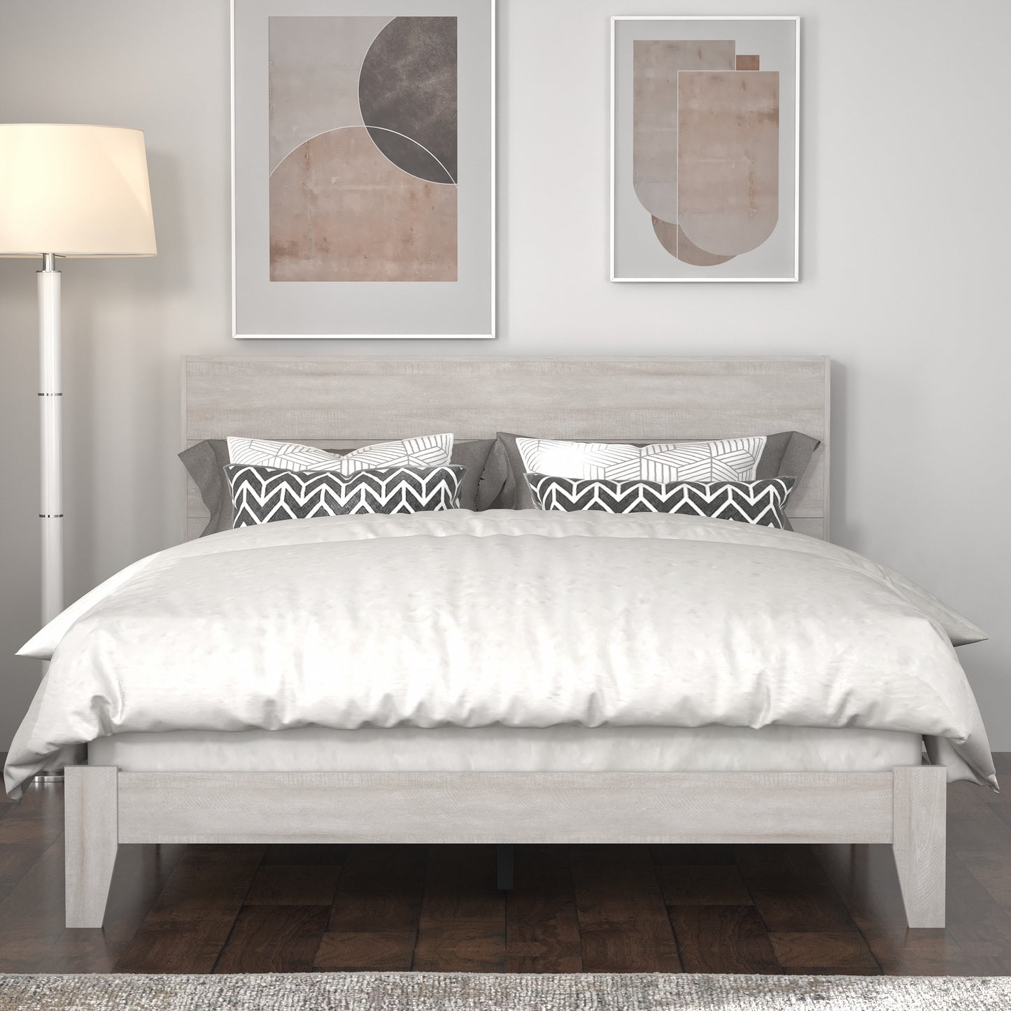 Galano Queen Payne Platform Bed with Headboard – Dusty Grey Oak