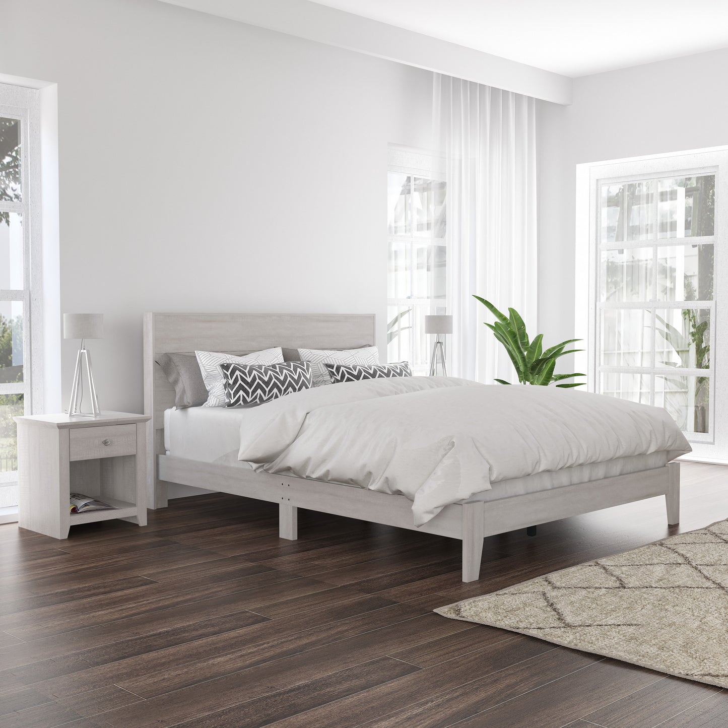 Galano Queen Payne Platform Bed with Headboard – Dusty Grey Oak