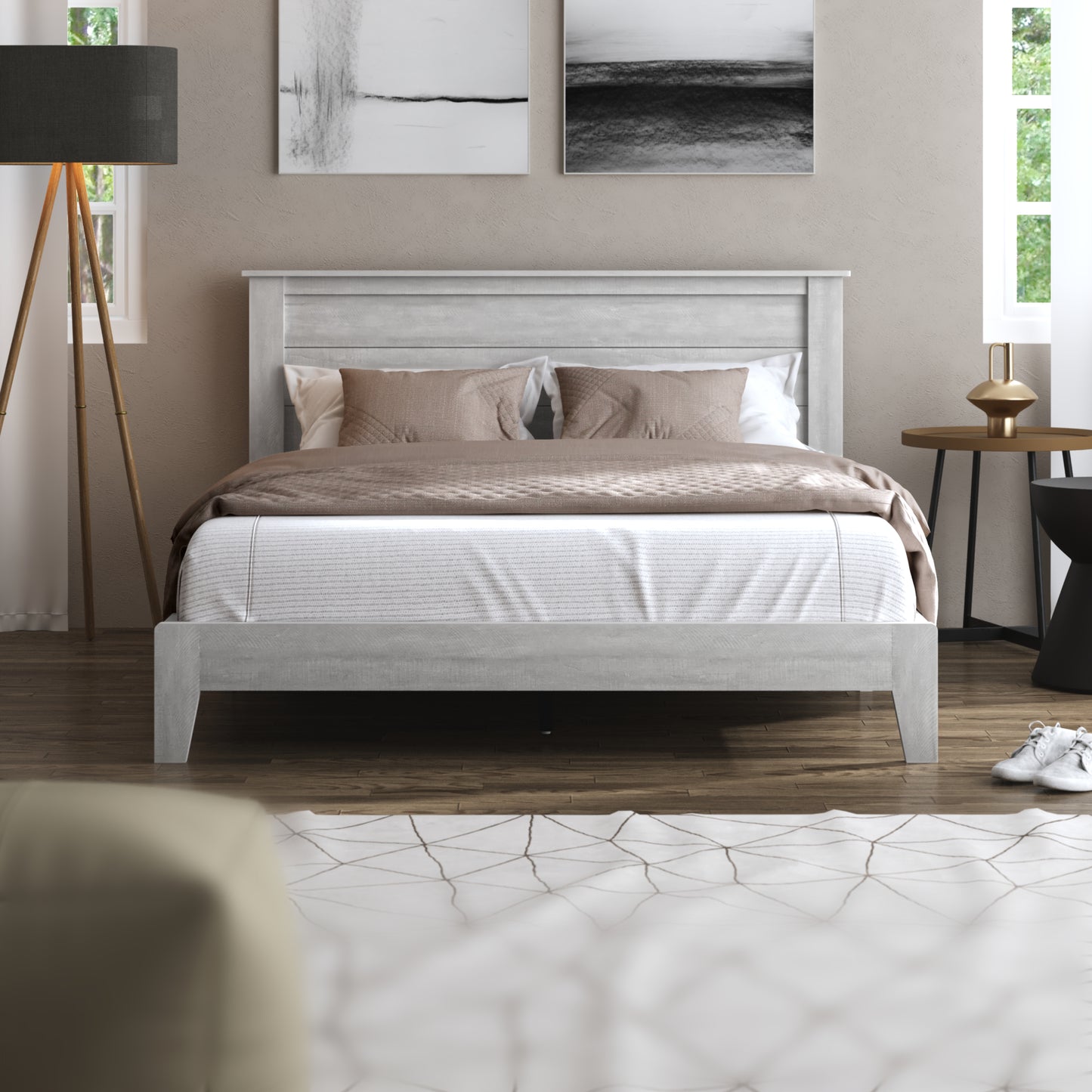 Galano Queen Tiena Lencia Bed with Headboard – Dusty Grey Oak