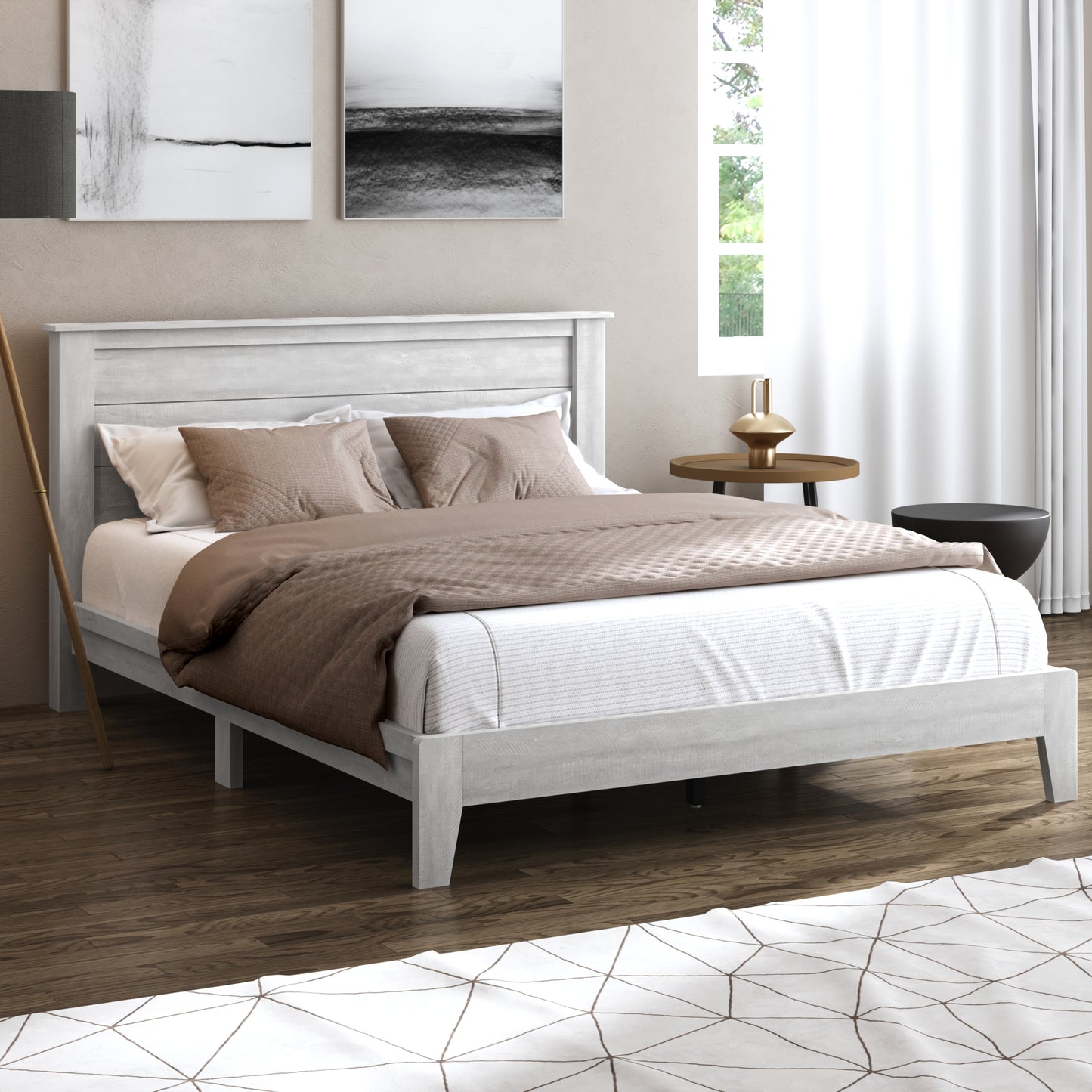 Galano Queen Tiena Lencia Bed with Headboard – Dusty Grey Oak