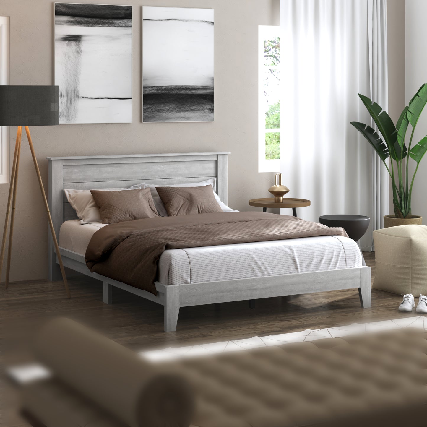 Galano Queen Tiena Lencia Bed with Headboard – Dusty Grey Oak