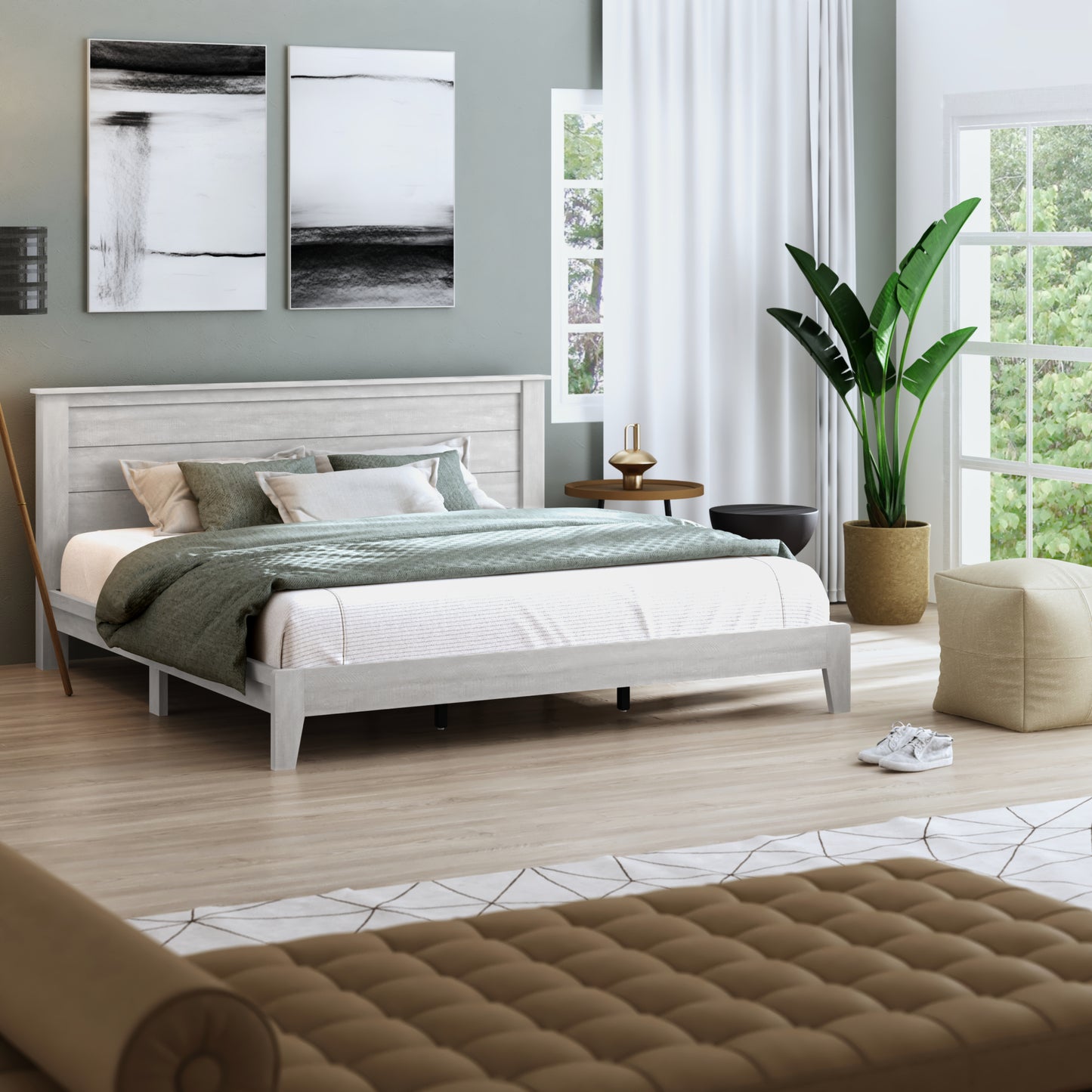 Galano King Tiena Lencia Bed with Headboard – Dusty Grey Oak