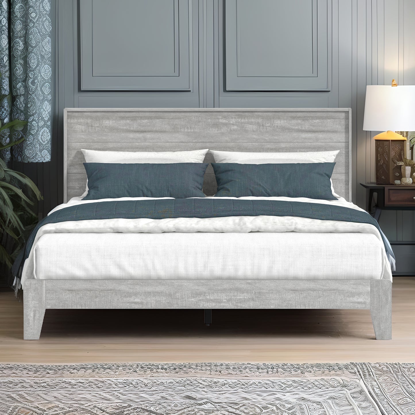 Galano Queen Payne Luxe Bed with Headboard – Dusty Grey Oak