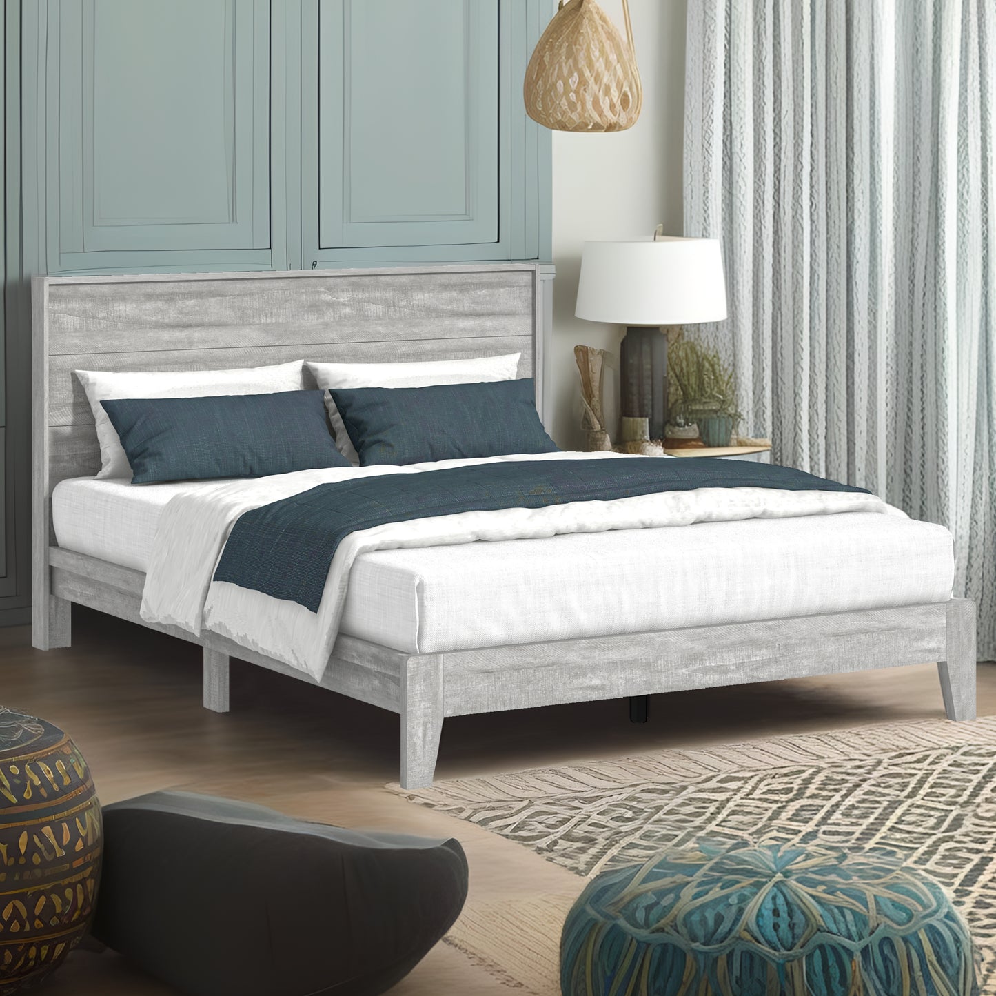 Galano Queen Payne Luxe Bed with Headboard – Dusty Grey Oak