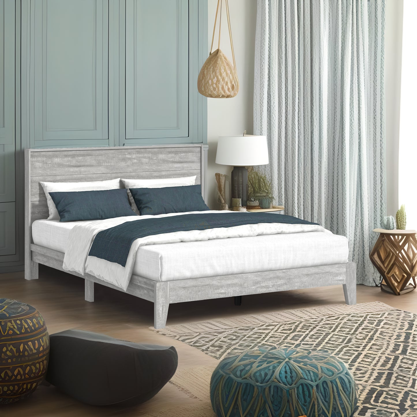 Galano Queen Payne Luxe Bed with Headboard – Dusty Grey Oak