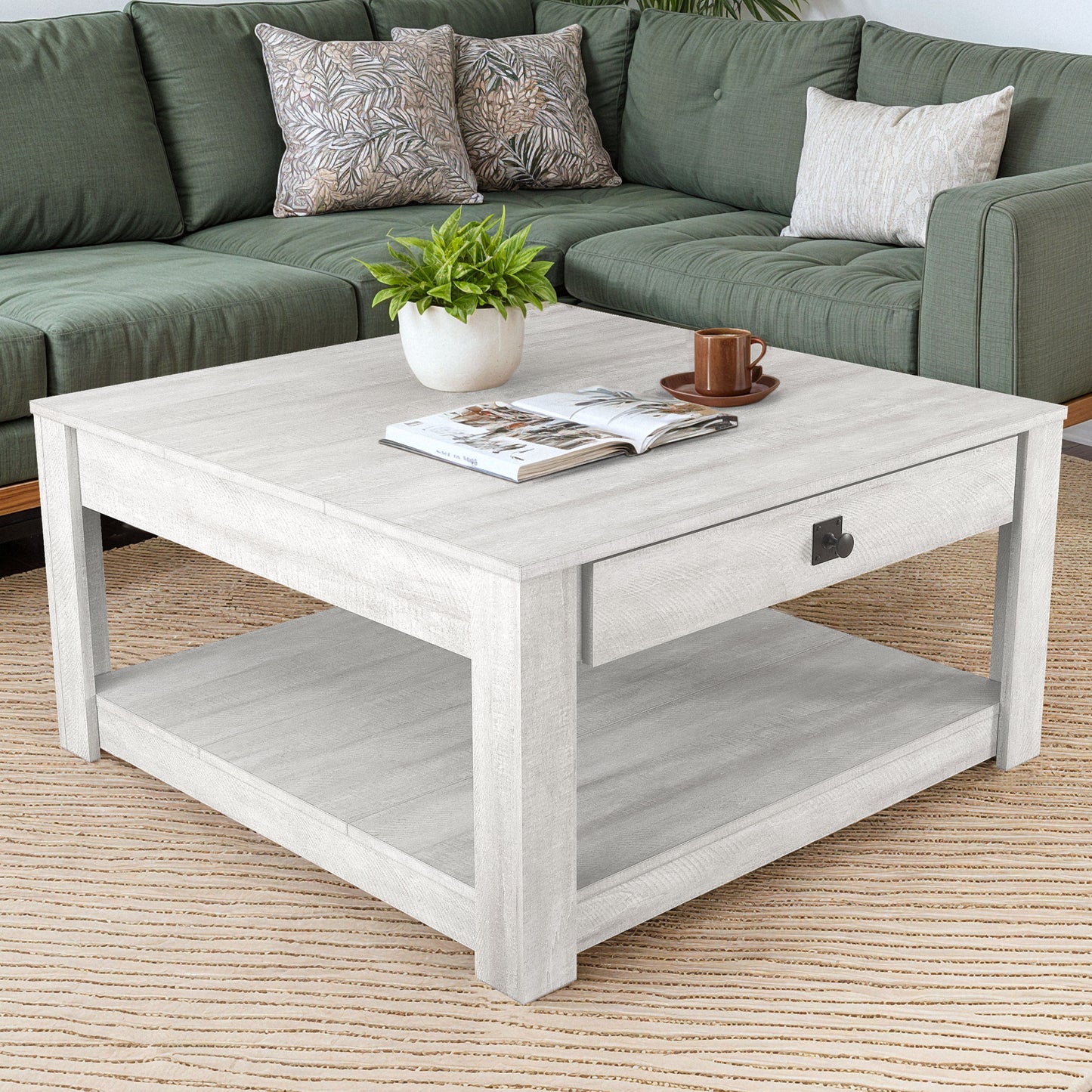Galano Wood Coffee Table with Drawer Storage 31.5" W × 31.5" D × 16.3" H