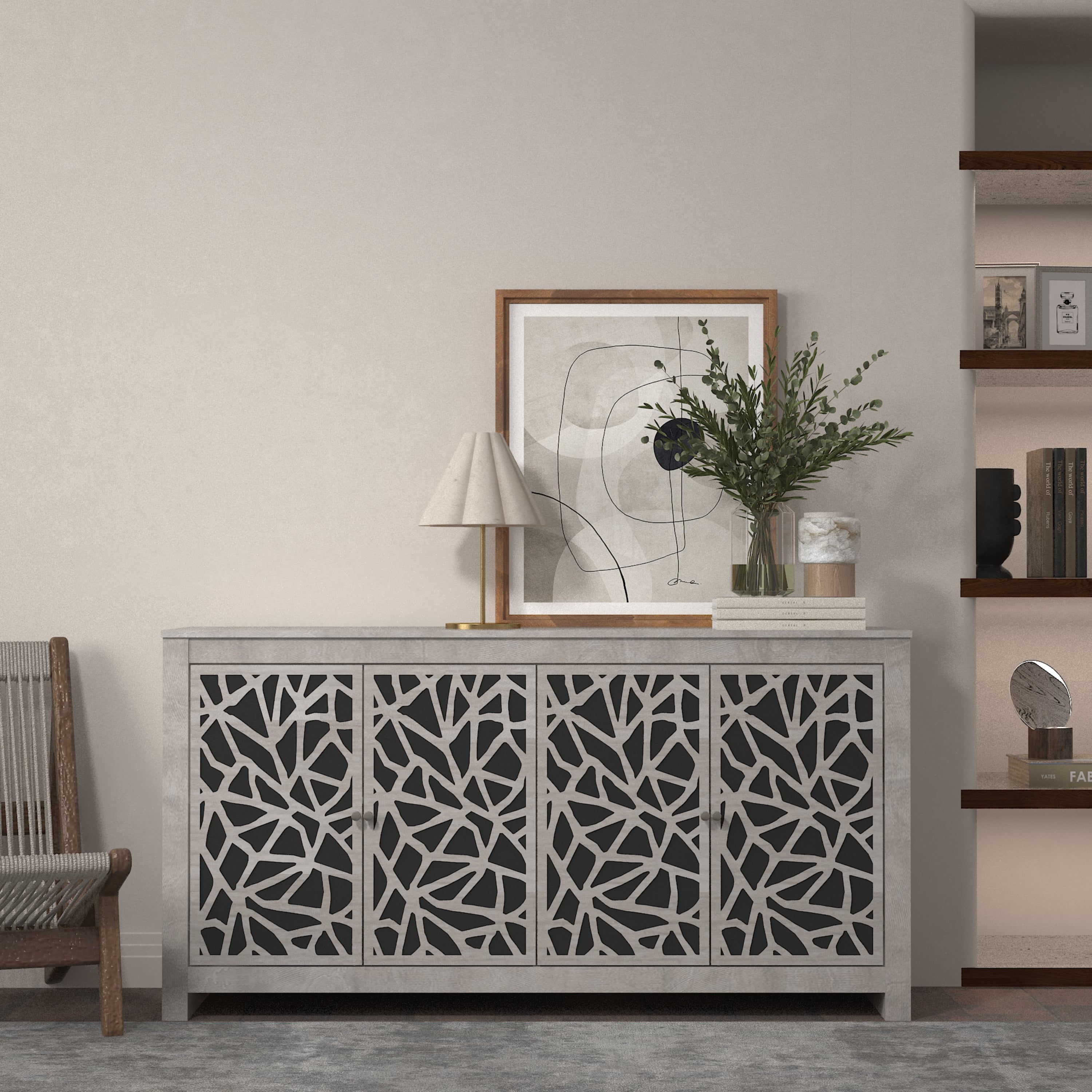 ANGEL　門松B Galano Culbreath 4 Door Sideboard - Dusty Grey Oak – Galano Furniture