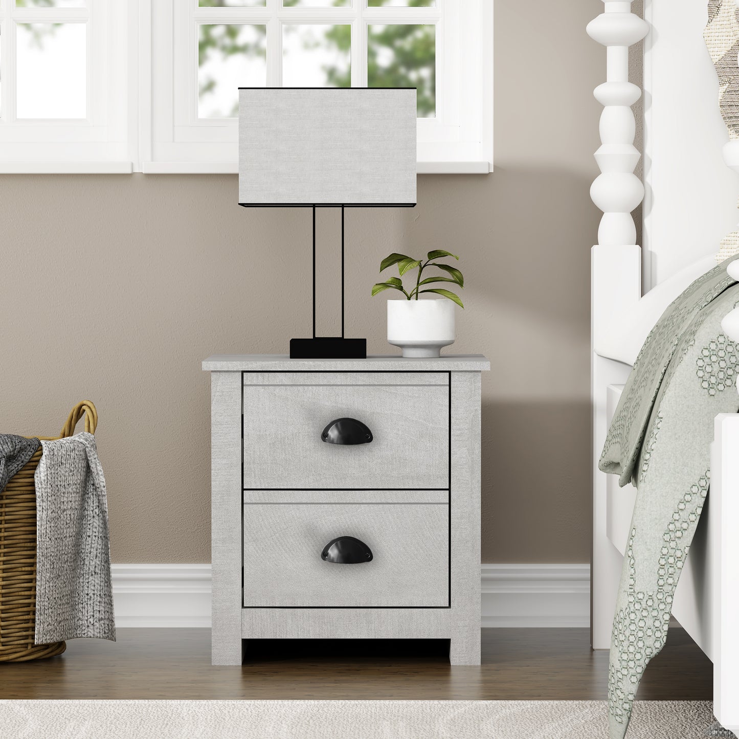 Galano Geodarno 2-Drawer Nightstand with Storage – Dusty Grey Oak