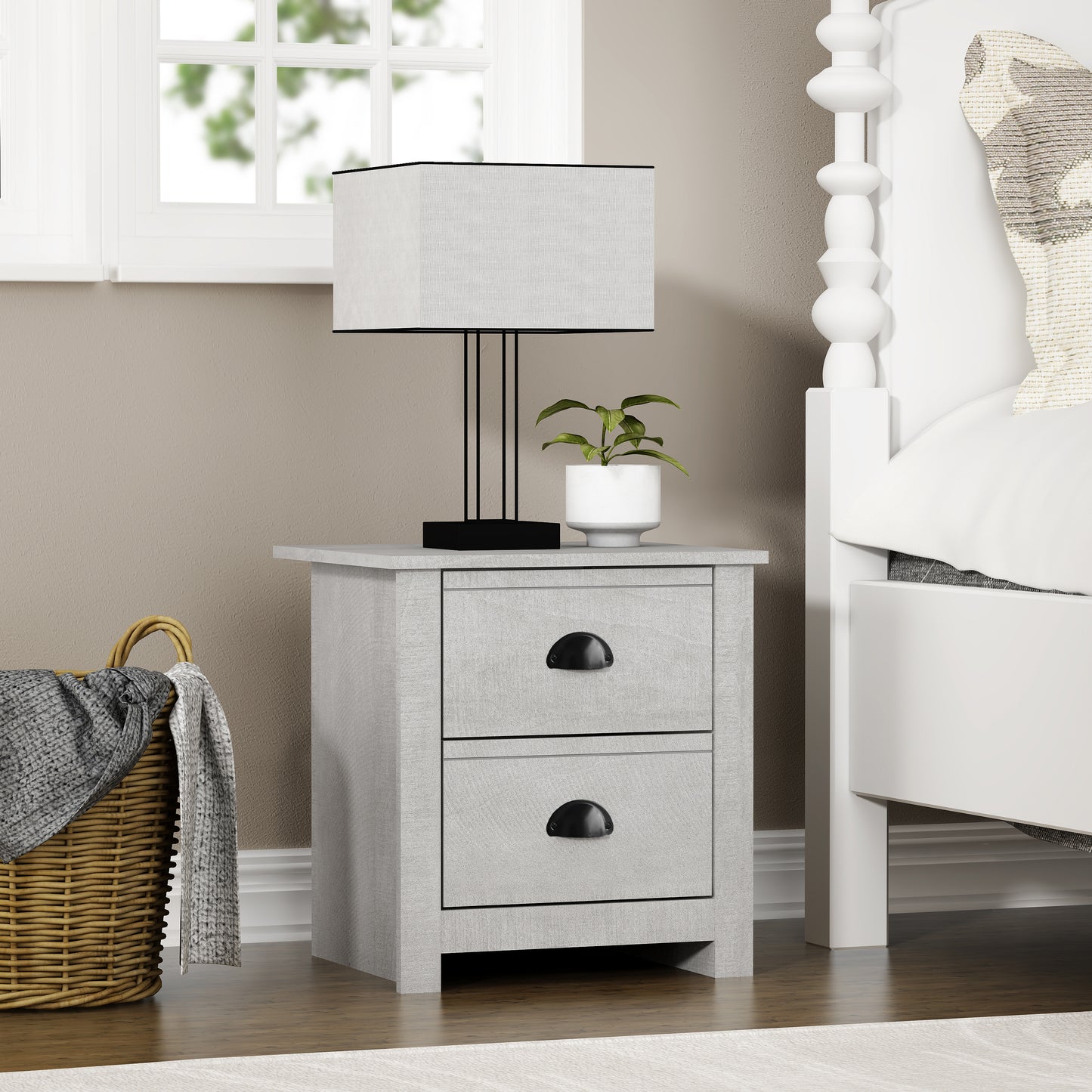 Galano Geodarno 2-Drawer Nightstand with Storage – Dusty Grey Oak