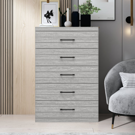 Galano Hamsper 5 Drawer Chest (Interlock) - Dusty Grey Oak