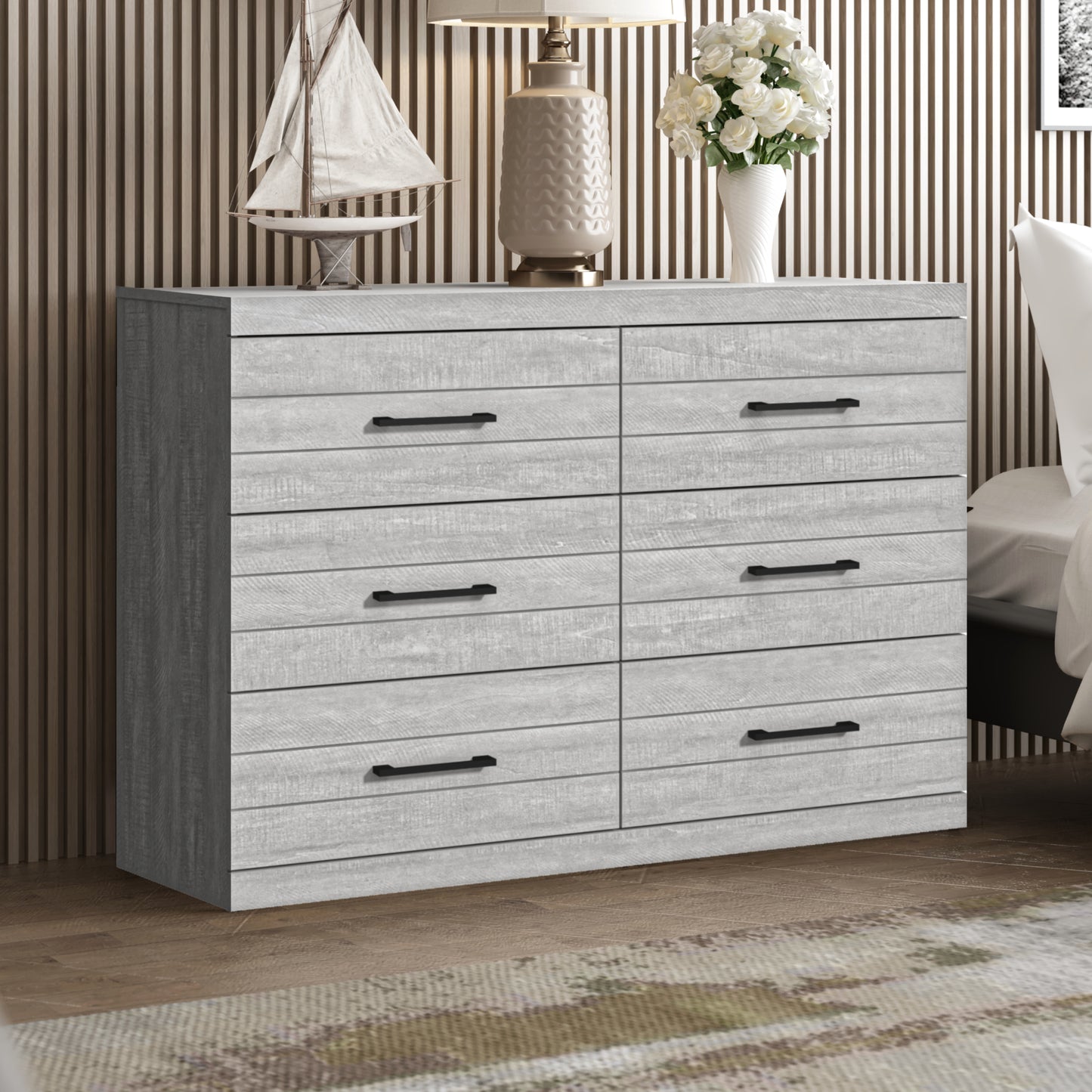 Galano Hamsper 6 Drawer Dresser (Interlock) - Dusty Grey Oak