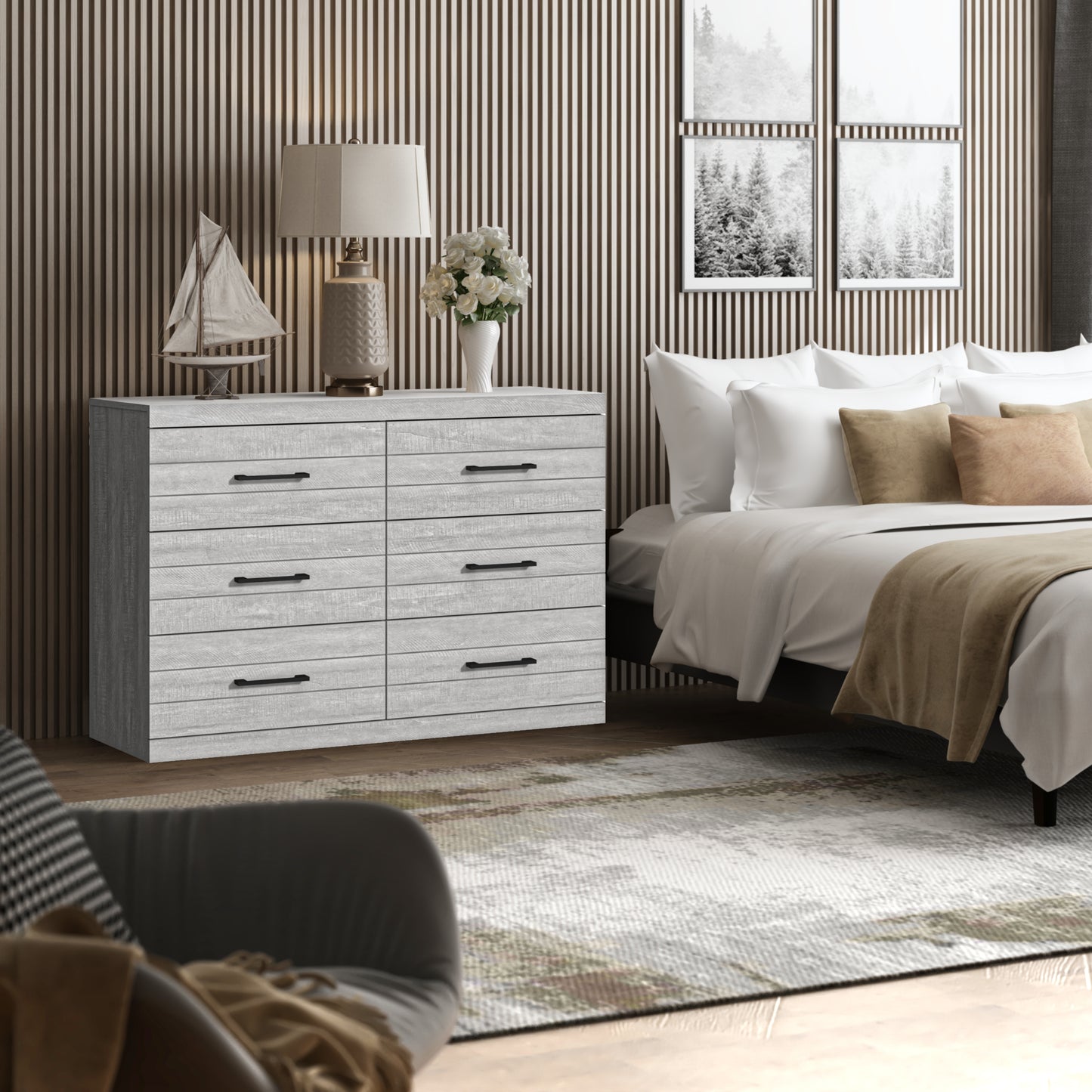 Galano Hamsper 6 Drawer Dresser (Interlock) - Dusty Grey Oak