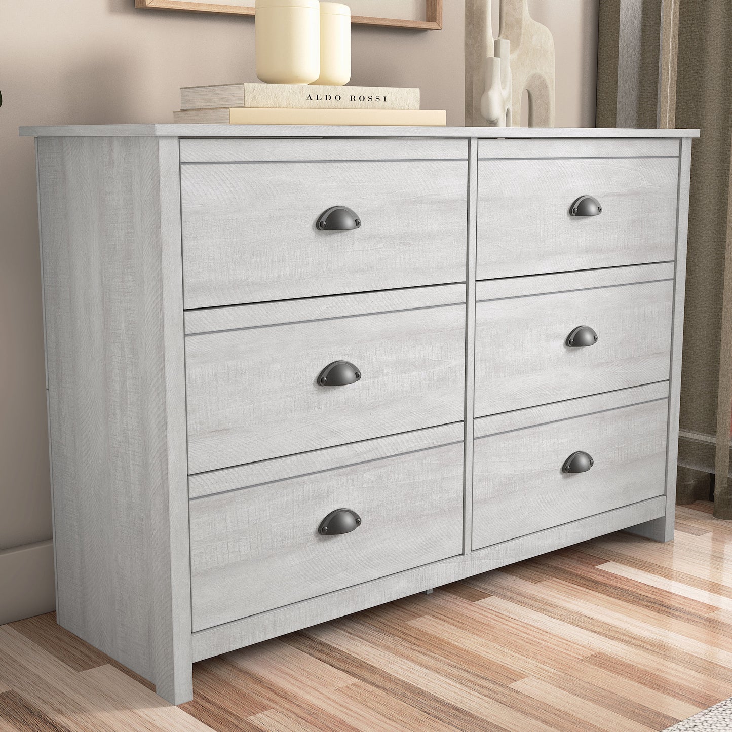 Galano Geodarno 6 Drawer Dresser (Interlock) - Dusty Grey Oak