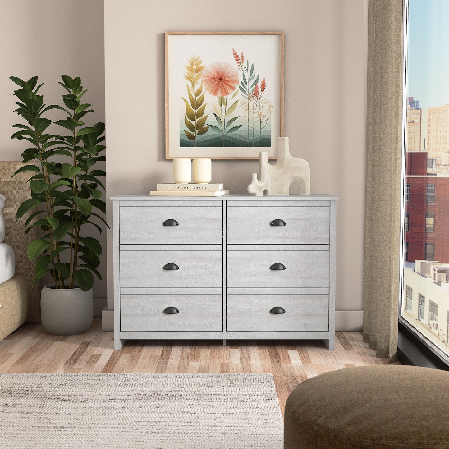 Galano Geodarno 6 Drawer Dresser (Interlock) - Dusty Grey Oak