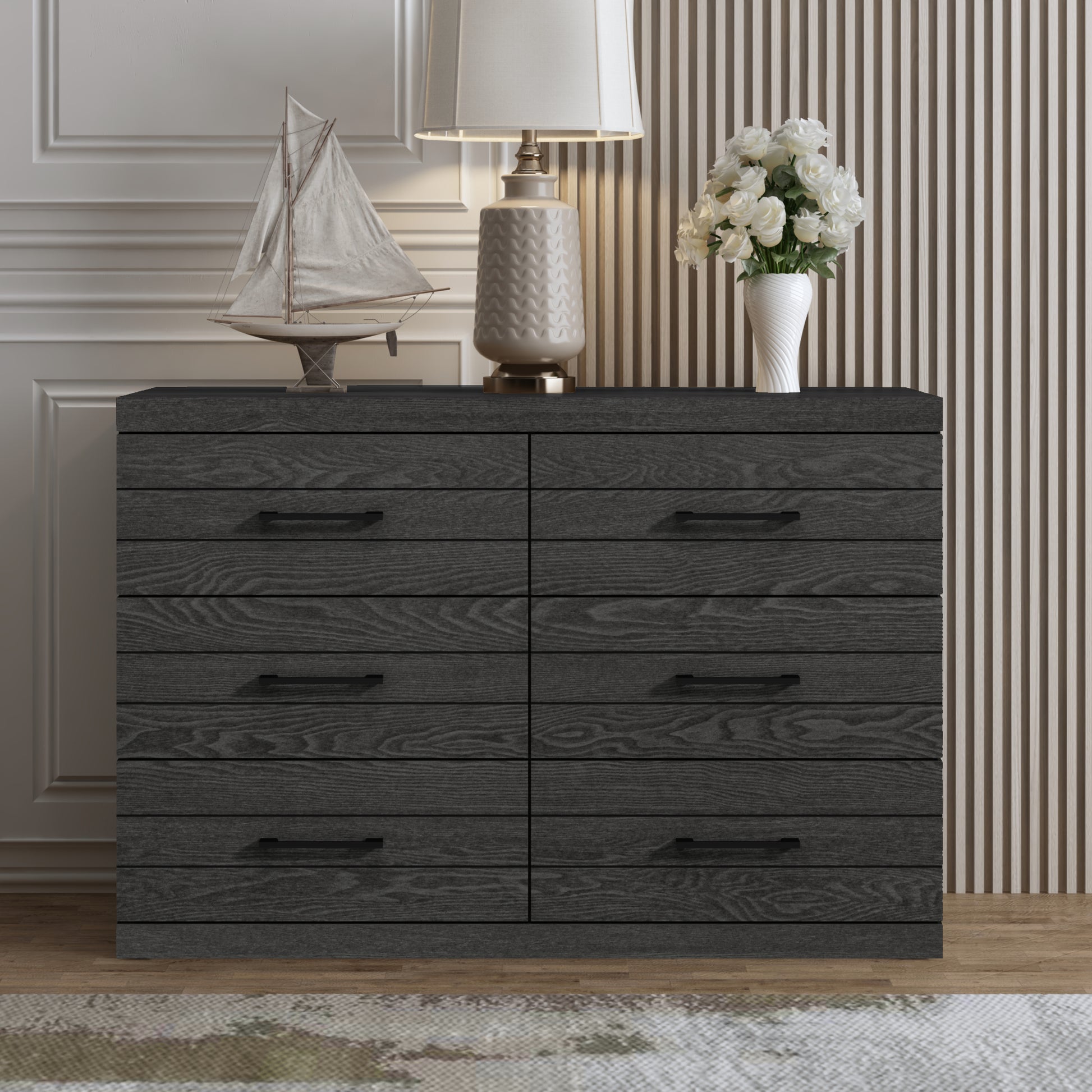 dark grey oak dresser Amazon.com: Farmhouse 6 Drawers Dresser for Bedroom, 54" Wide Large Dressers & Chests of Drawers w/Roman Column, Wooden Dresser TV Stand with Large Drawers for Nursery Bedroom Living Room Hallway,Dark Rustic Oak :
