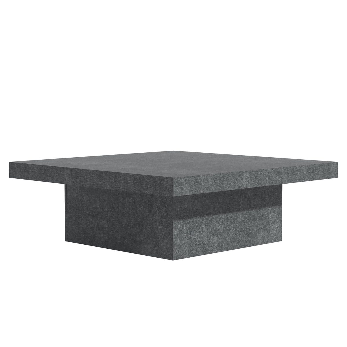 Galano 35.4" W Modern Square Coffee Table with Block Pedestal Base - Gray Stone