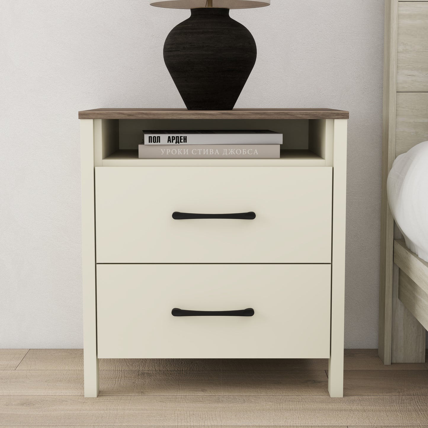 Galano Modern 2-Drawer Nightstand with Open Storage 20.9" W × 15.7" D × 22.7" H