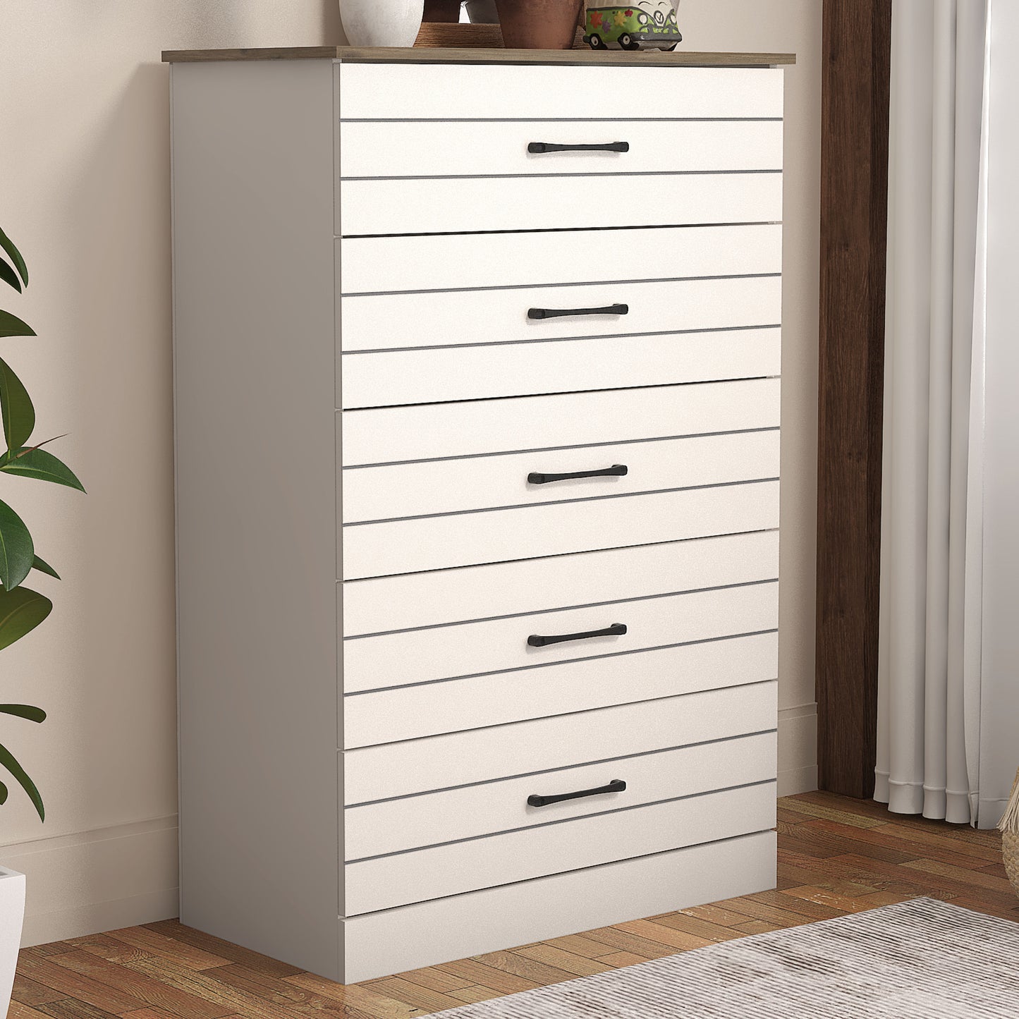 Galano Uf Elis 5 Drawer Chest (Interlock) - Ivory