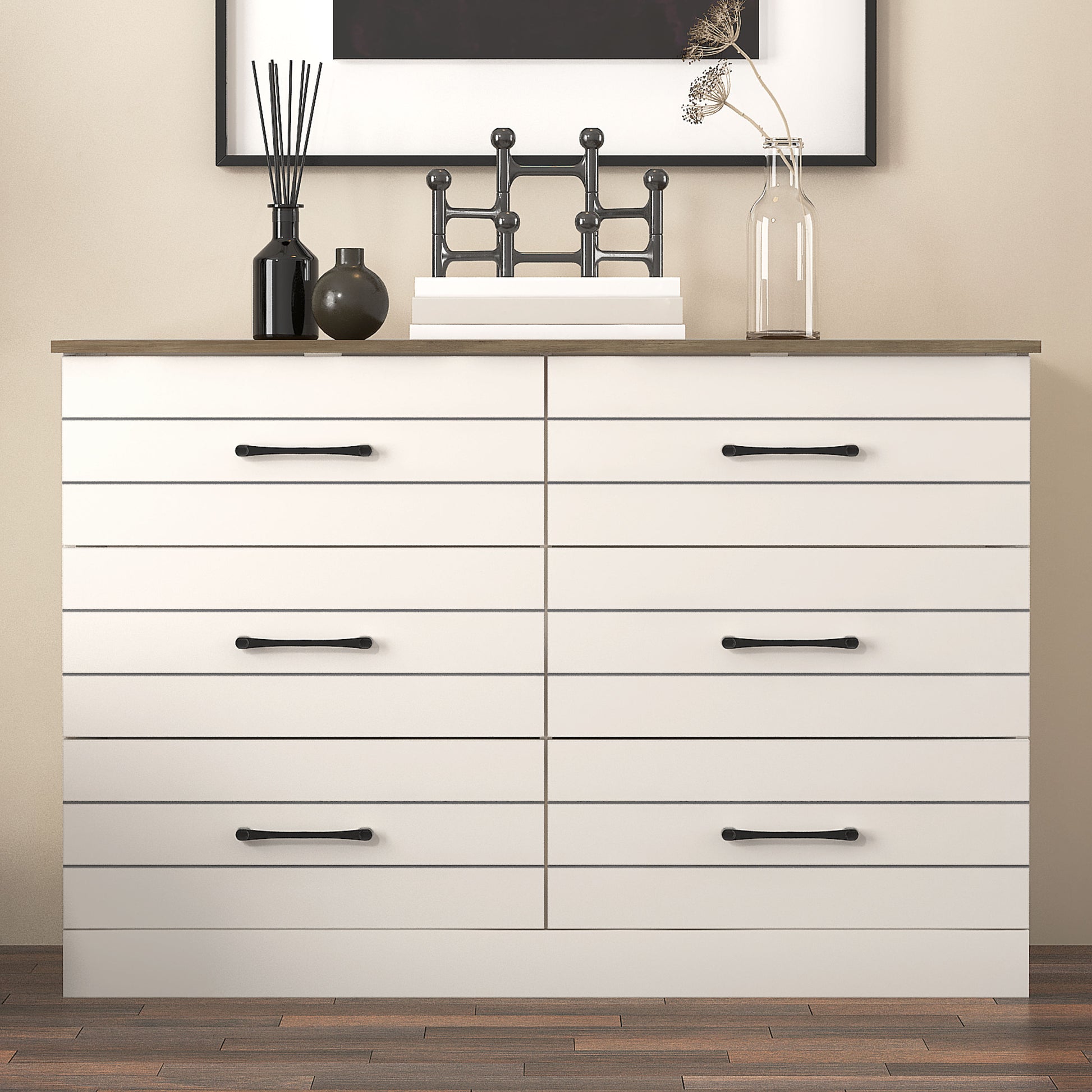 Galano Uf Elis 6 Drawer Dresser (Interlock) - Ivory  Galano Furniture