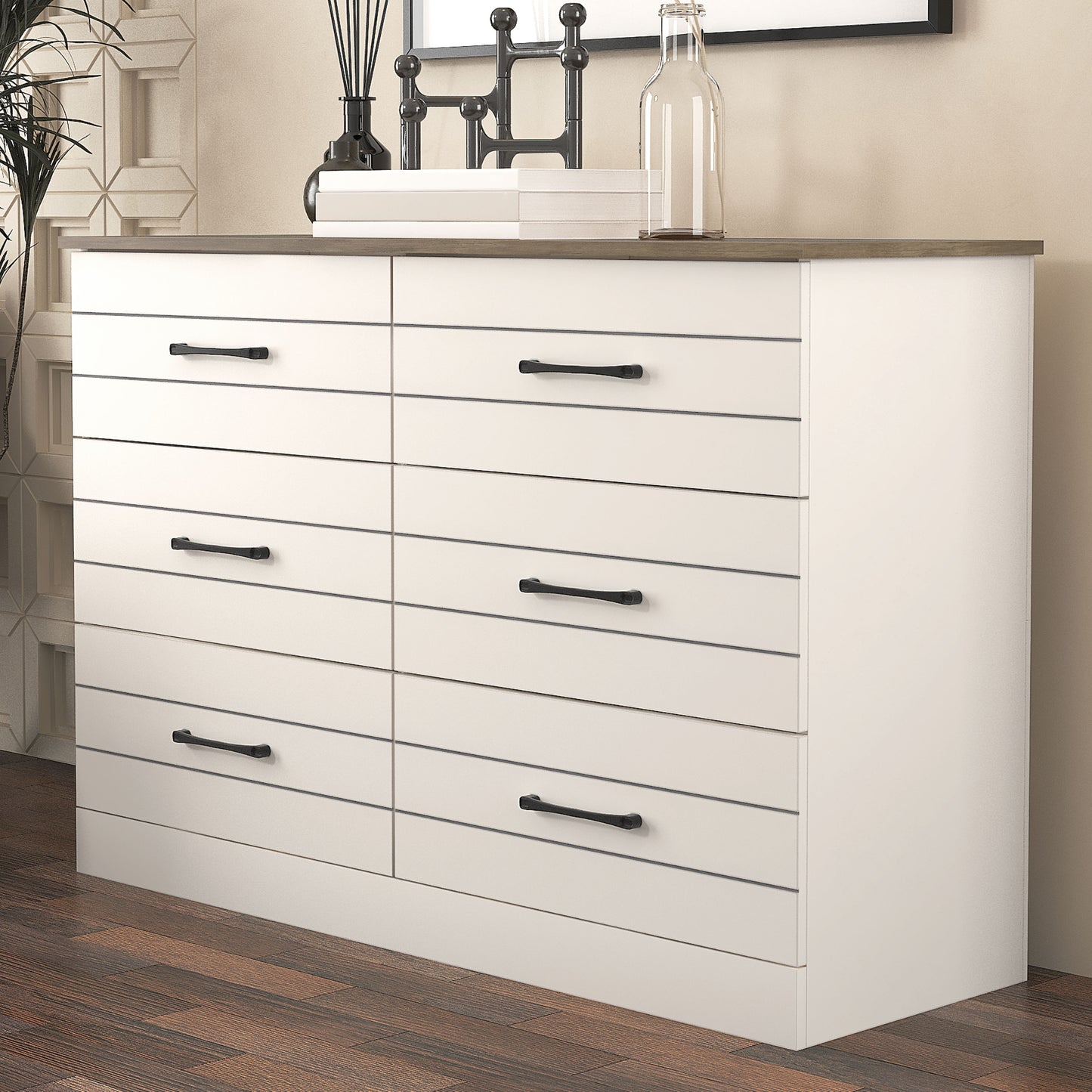 Galano Uf Elis 6 Drawer Dresser (Interlock) - Ivory