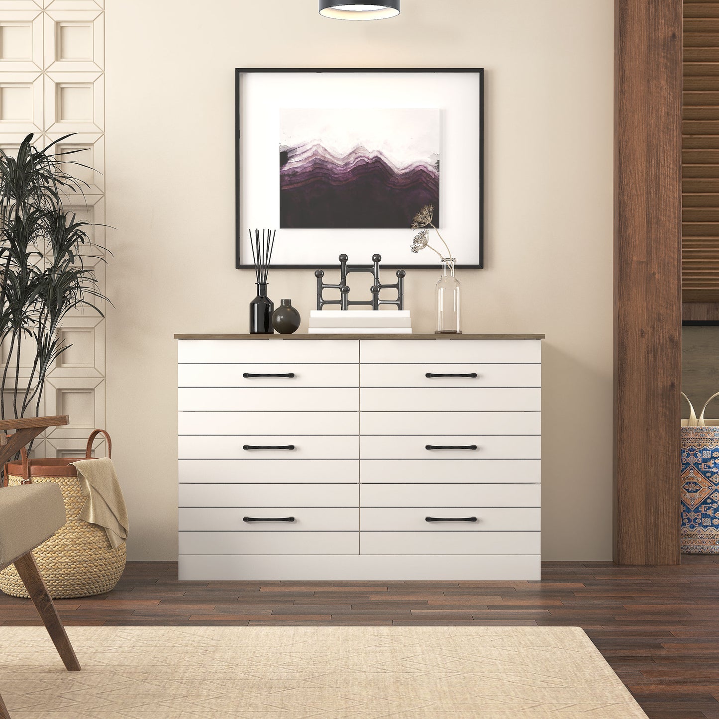 Galano Uf Elis 6 Drawer Dresser (Interlock) - Ivory