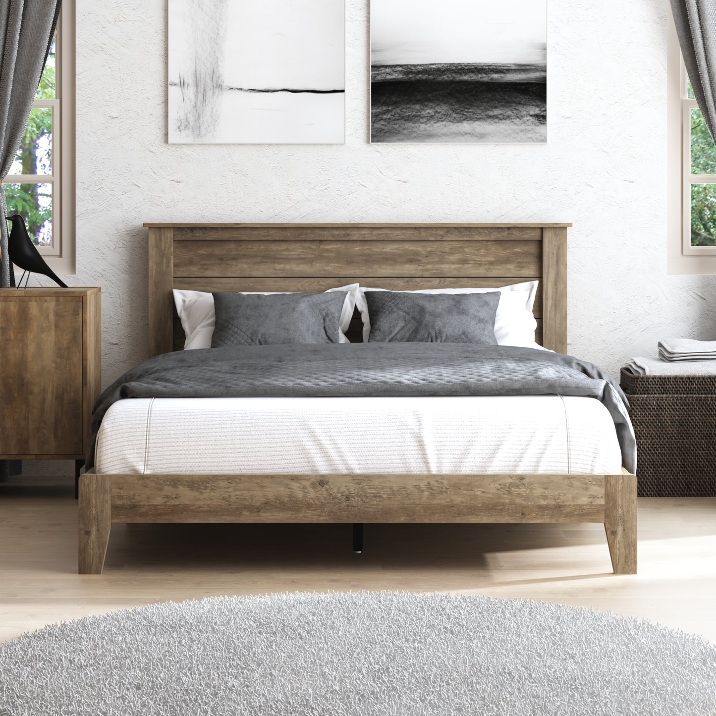 Galano Queen Tiena Lencia Bed with Headboard – Knotty Oak