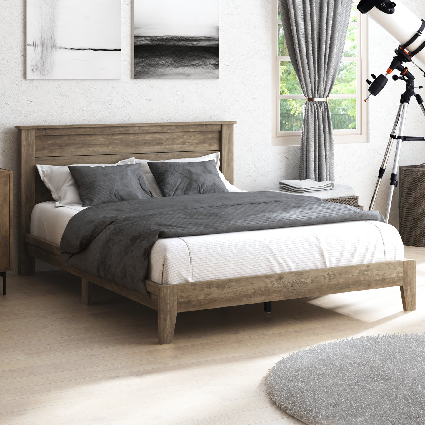 Galano Queen Tiena Lencia Bed with Headboard – Knotty Oak