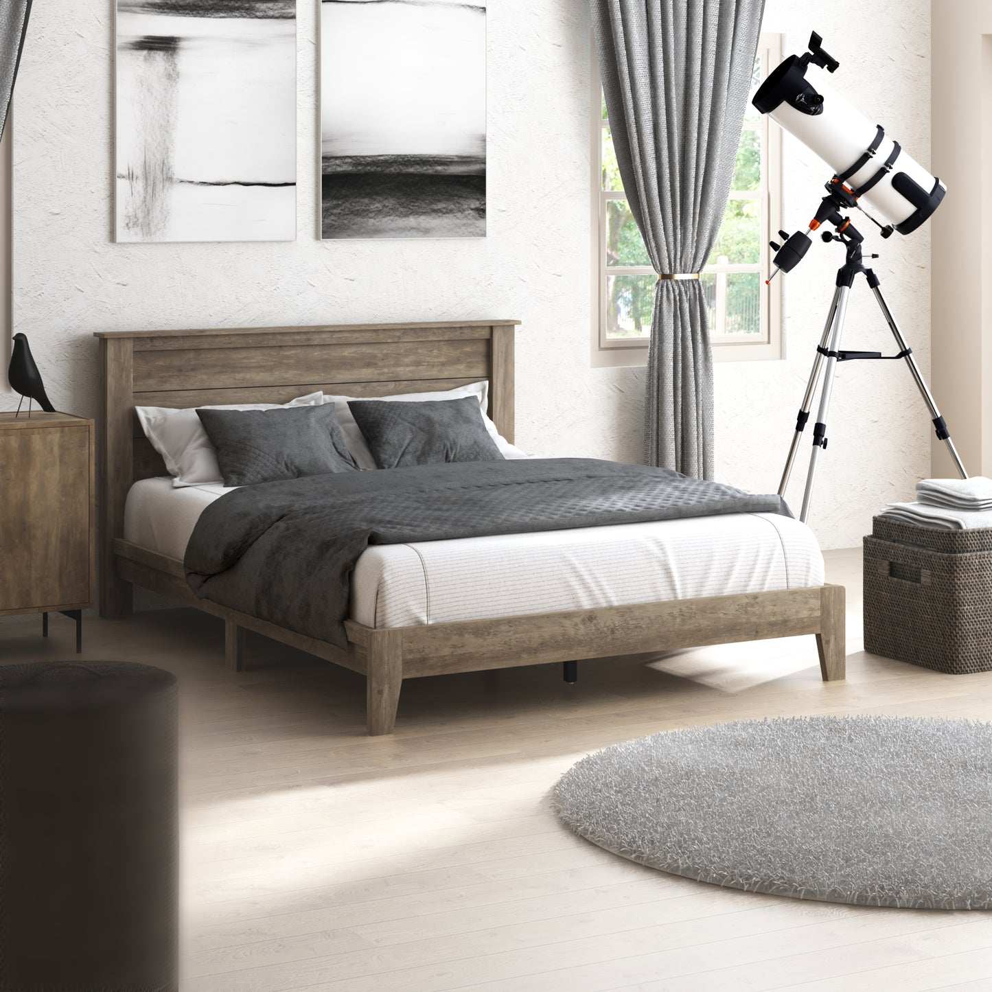 Galano Queen Tiena Lencia Bed with Headboard – Knotty Oak