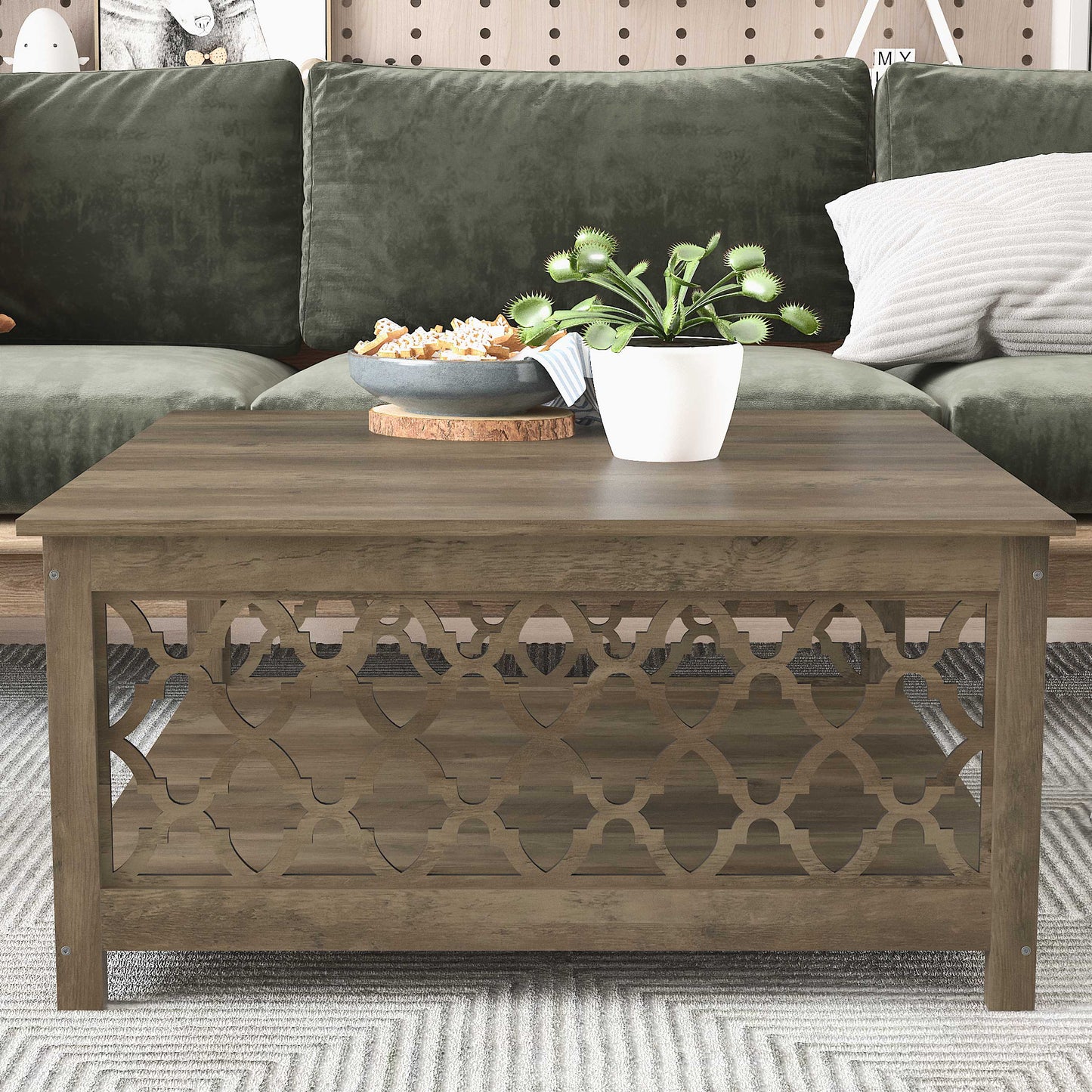 Galano Square Coffee Table with Open Cubby Storage 34.8" W × 34.9" D × 17.1" H
