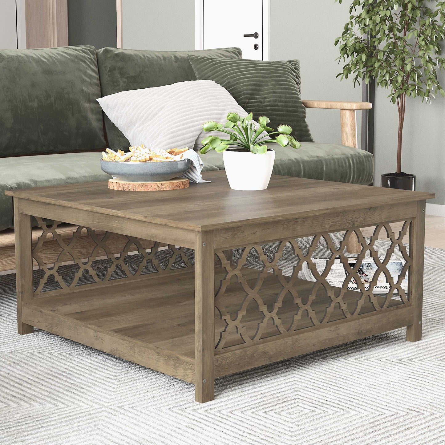 Galano Square Coffee Table with Open Cubby Storage 34.8" W × 34.9" D × 17.1" H