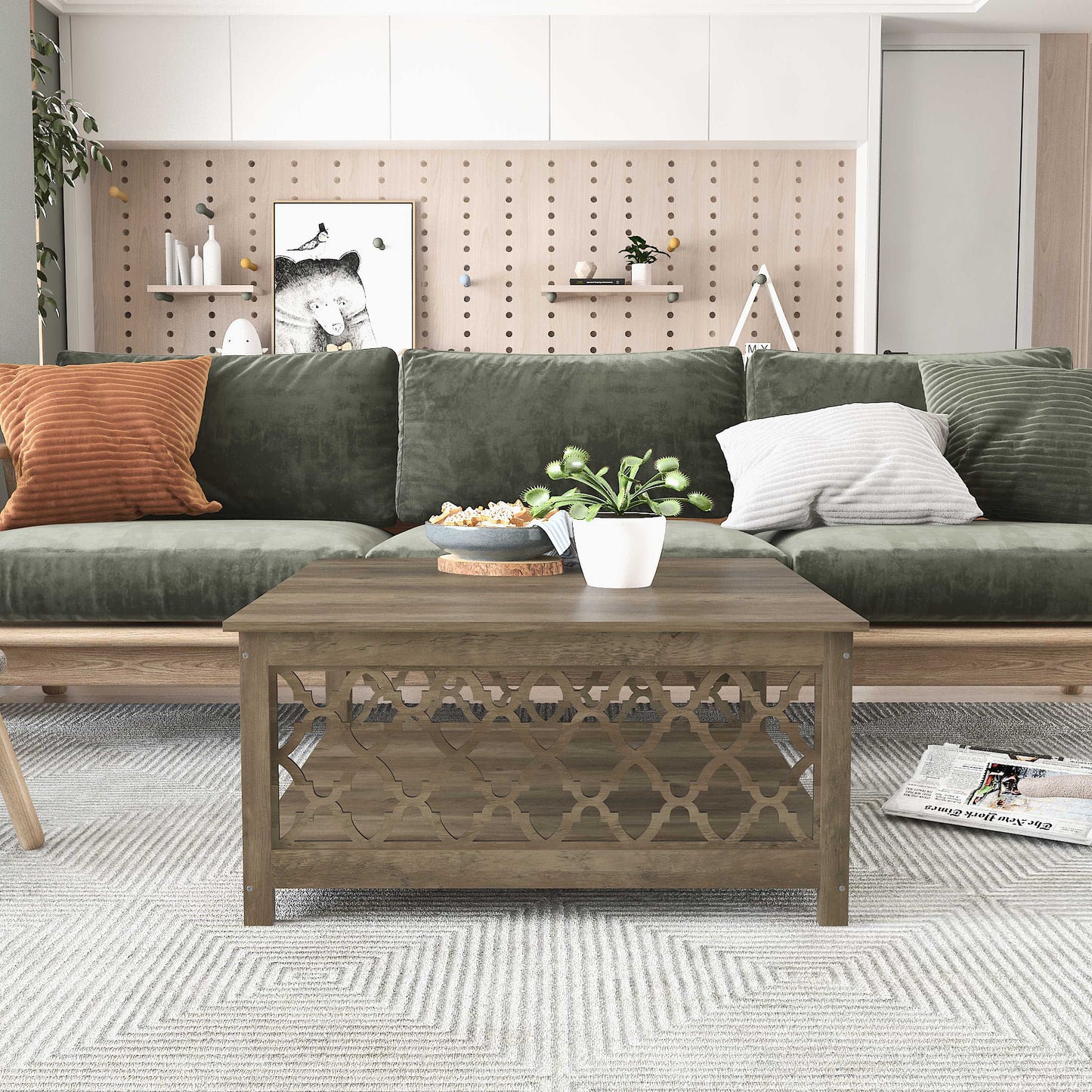 Galano Square Coffee Table with Open Cubby Storage 34.8" W × 34.9" D × 17.1" H