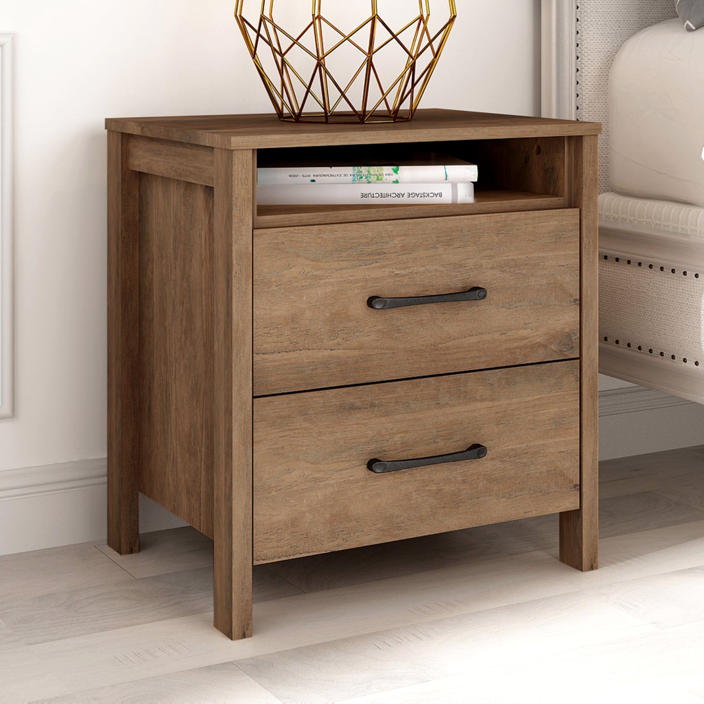 Galano Modern 2-Drawer Nightstand with Open Storage 20.9" W × 15.7" D × 22.7" H