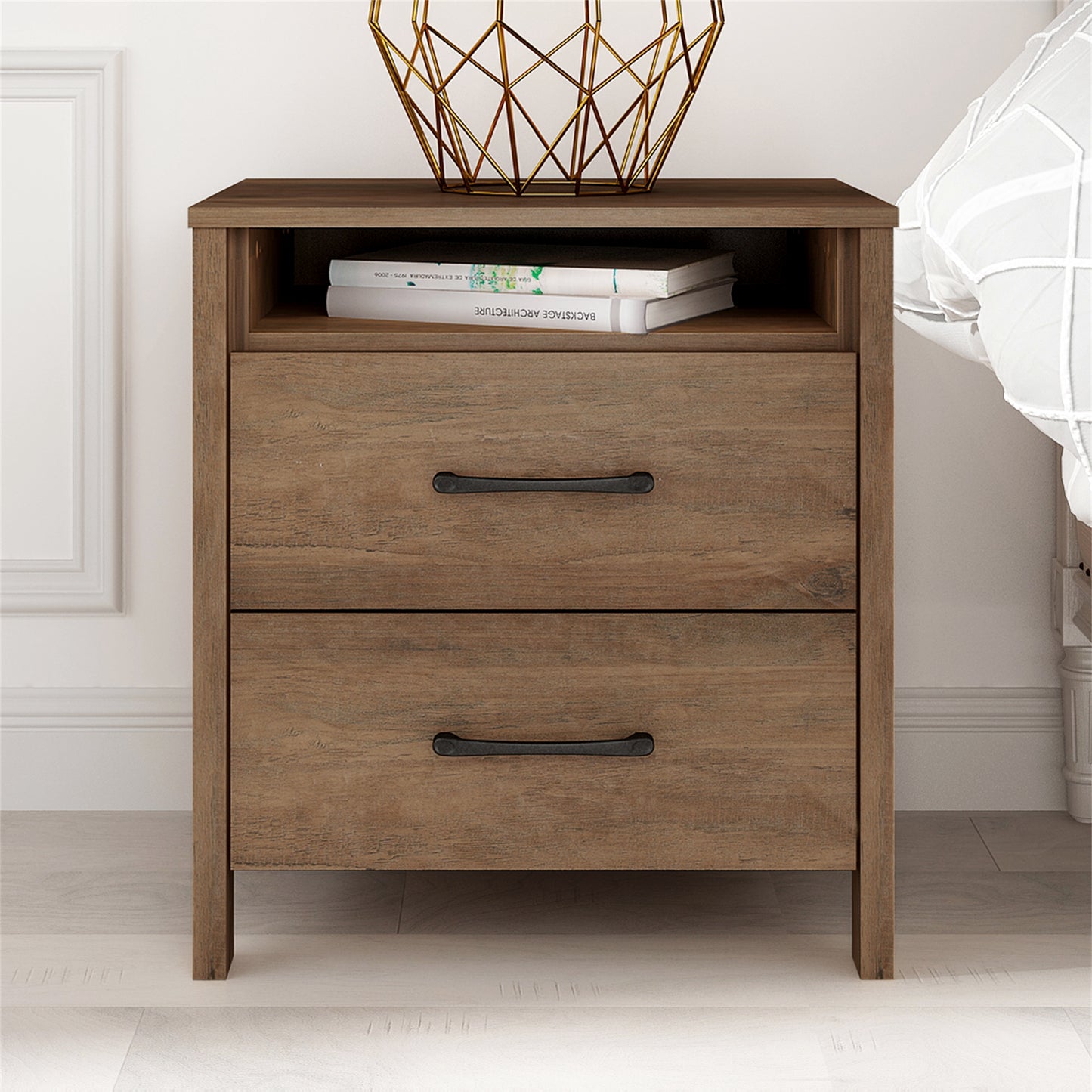 Galano Modern 2-Drawer Nightstand with Open Storage 20.9" W × 15.7" D × 22.7" H