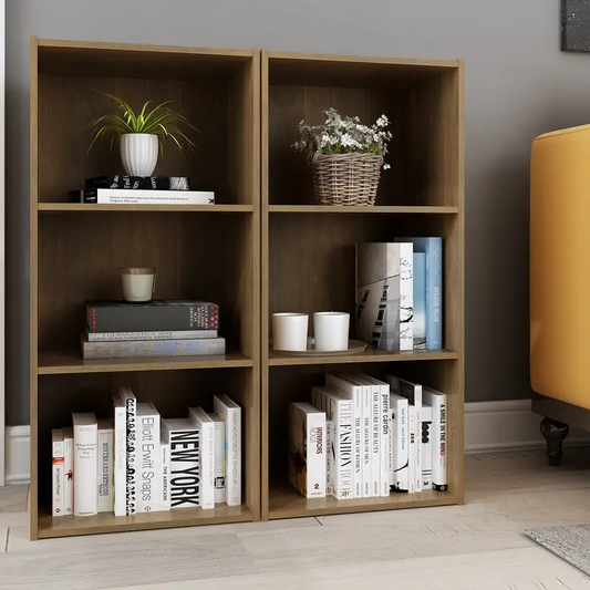 Galano Yunna 3 Tiers Small Toolless Bookcase (2 Pcs) - Knotty Oak