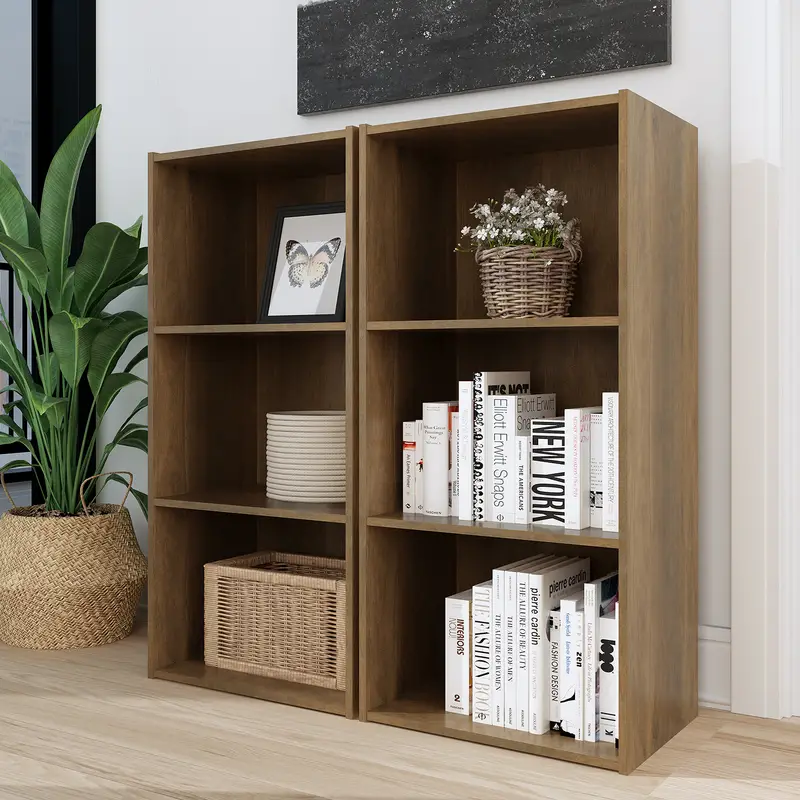 Galano Yunna 3 Tiers Small Toolless Bookcase (2 Pcs) - Knotty Oak