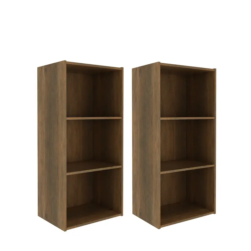 Galano Yunna 3 Tiers Small Toolless Bookcase (2 Pcs) - Knotty Oak