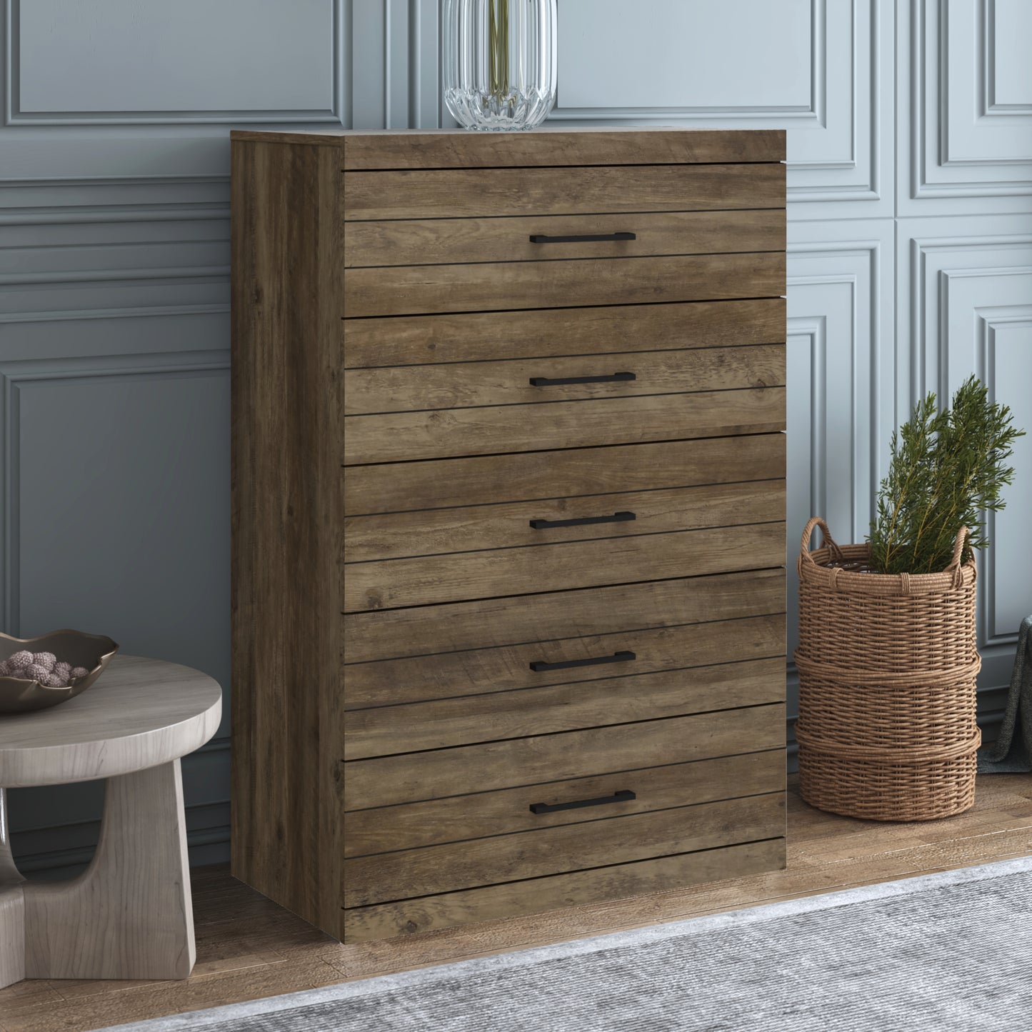 Galano Hamsper 5 Drawer Chest (Interlock) - Knotty Oak